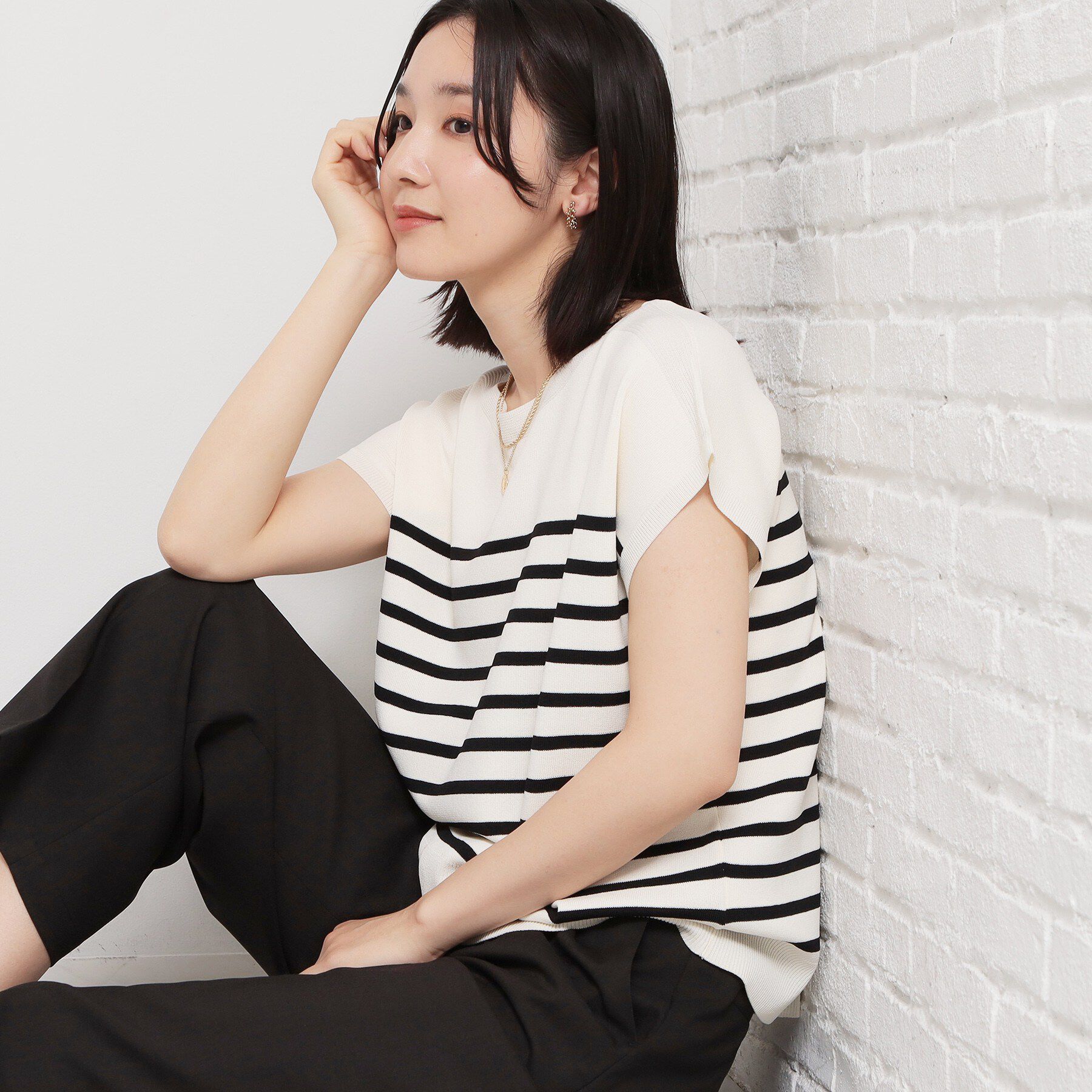 THE SHOP TK「【S-XL/ひんやりタッチ】多機能フレンチスリーブニット 洗濯機OK/UVケア/毛玉になりにくい」|ニット・セーター|
