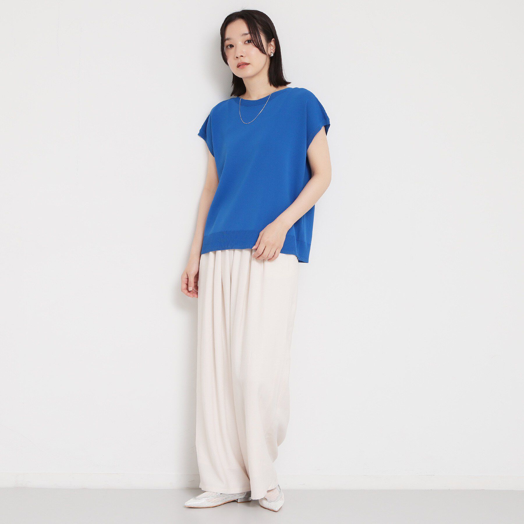 THE SHOP TK「【S-XL/ひんやりタッチ】多機能フレンチスリーブニット 洗濯機OK/UVケア/毛玉になりにくい」|ニット・セーター|