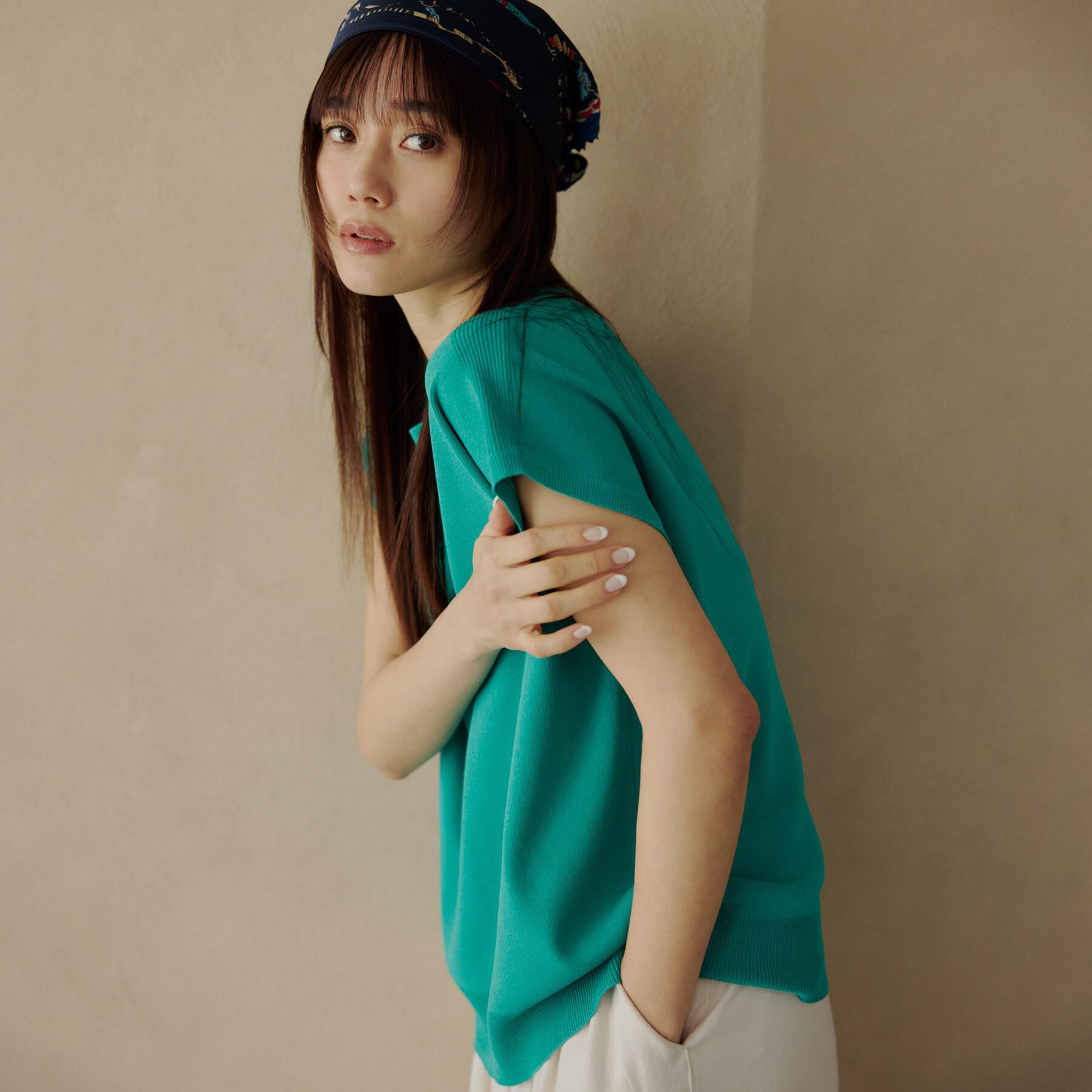 THE SHOP TK「【S-XL/ひんやりタッチ】多機能フレンチスリーブニット 洗濯機OK/UVケア/毛玉になりにくい」|ニット・セーター|