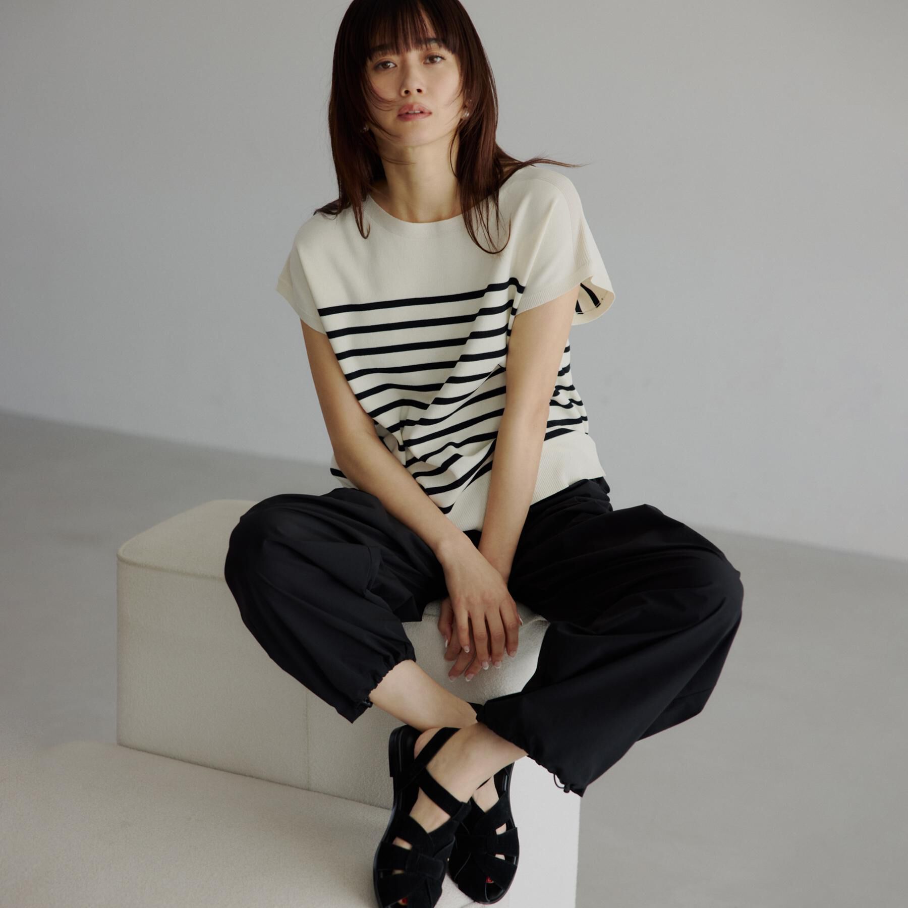 THE SHOP TK「【S-XL/ひんやりタッチ】多機能フレンチスリーブニット 洗濯機OK/UVケア/毛玉になりにくい」|ニット・セーター|