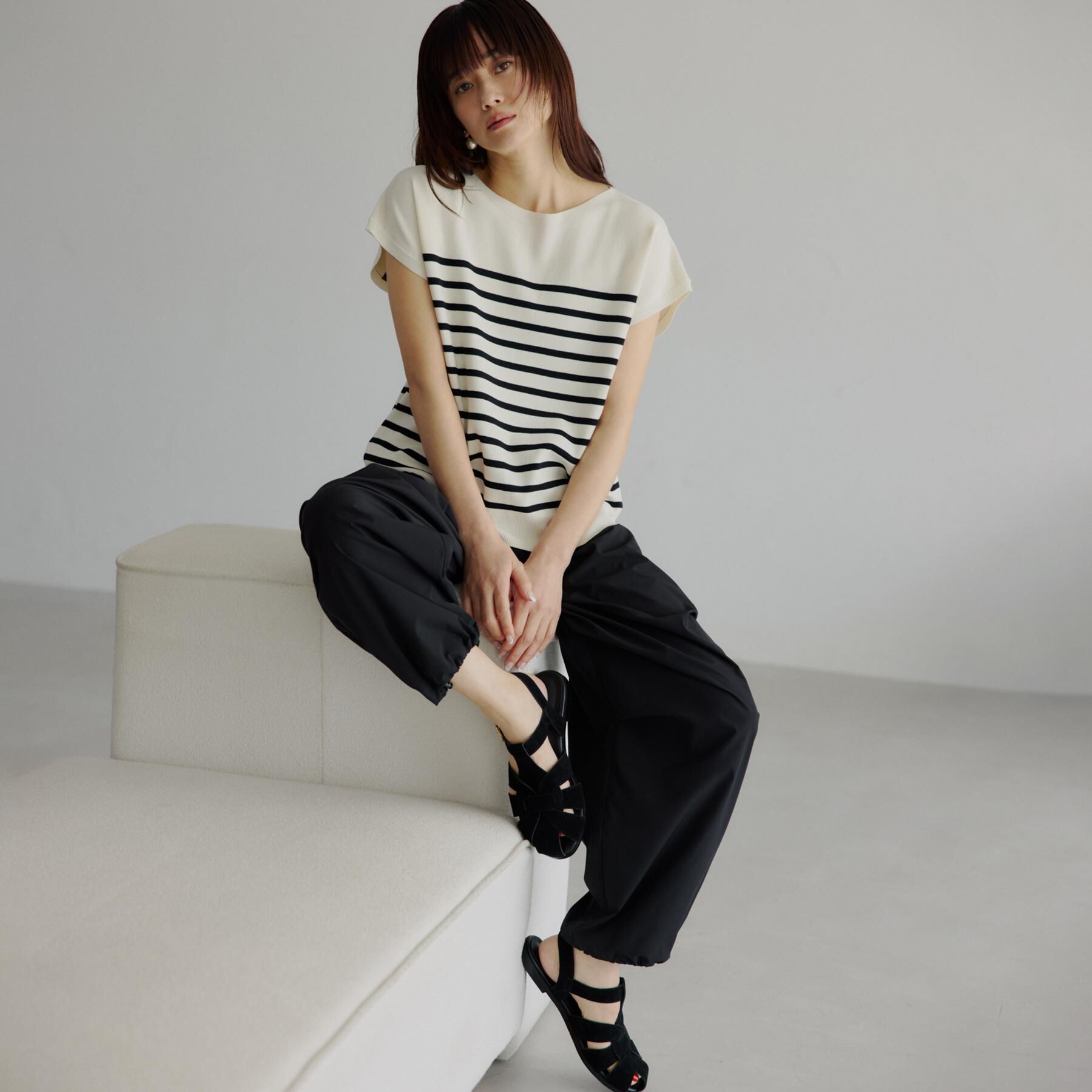 THE SHOP TK「【S-XL/ひんやりタッチ】多機能フレンチスリーブニット 洗濯機OK/UVケア/毛玉になりにくい」|ニット・セーター|