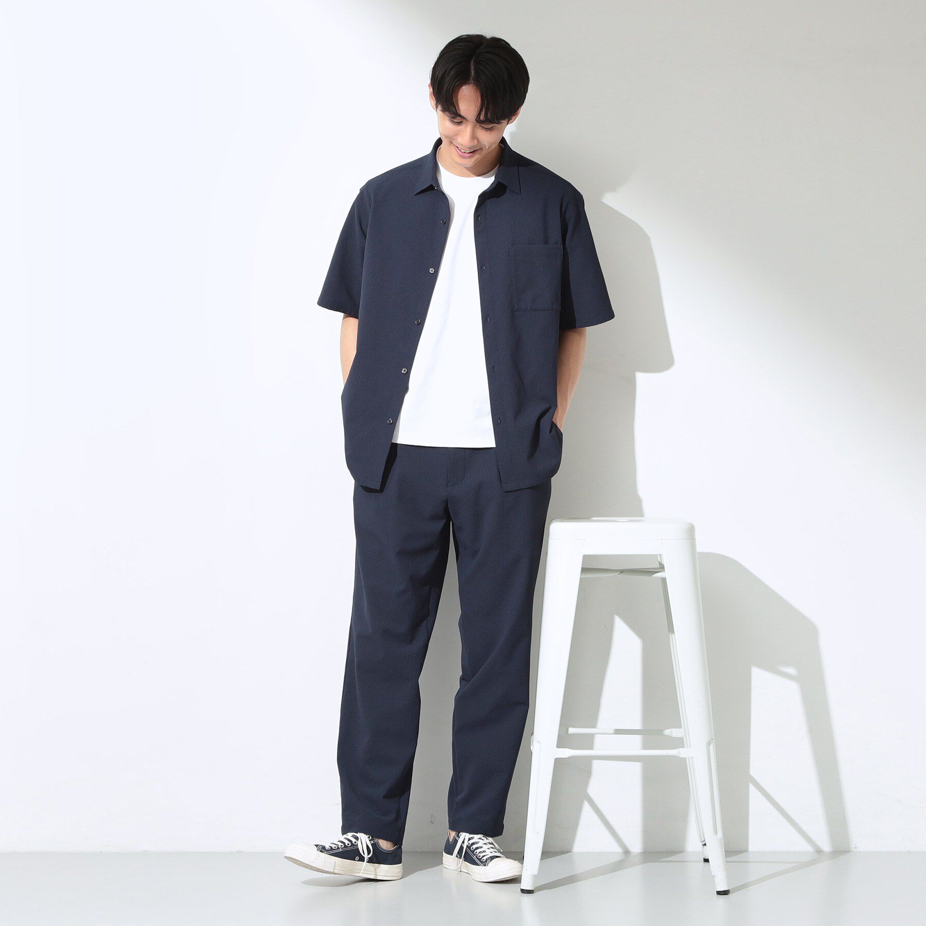 THE SHOP TK「マイクロ シアサッカー 半袖シャツ 洗濯機OK／セットアップ可」|シャツ・ブラウス|
