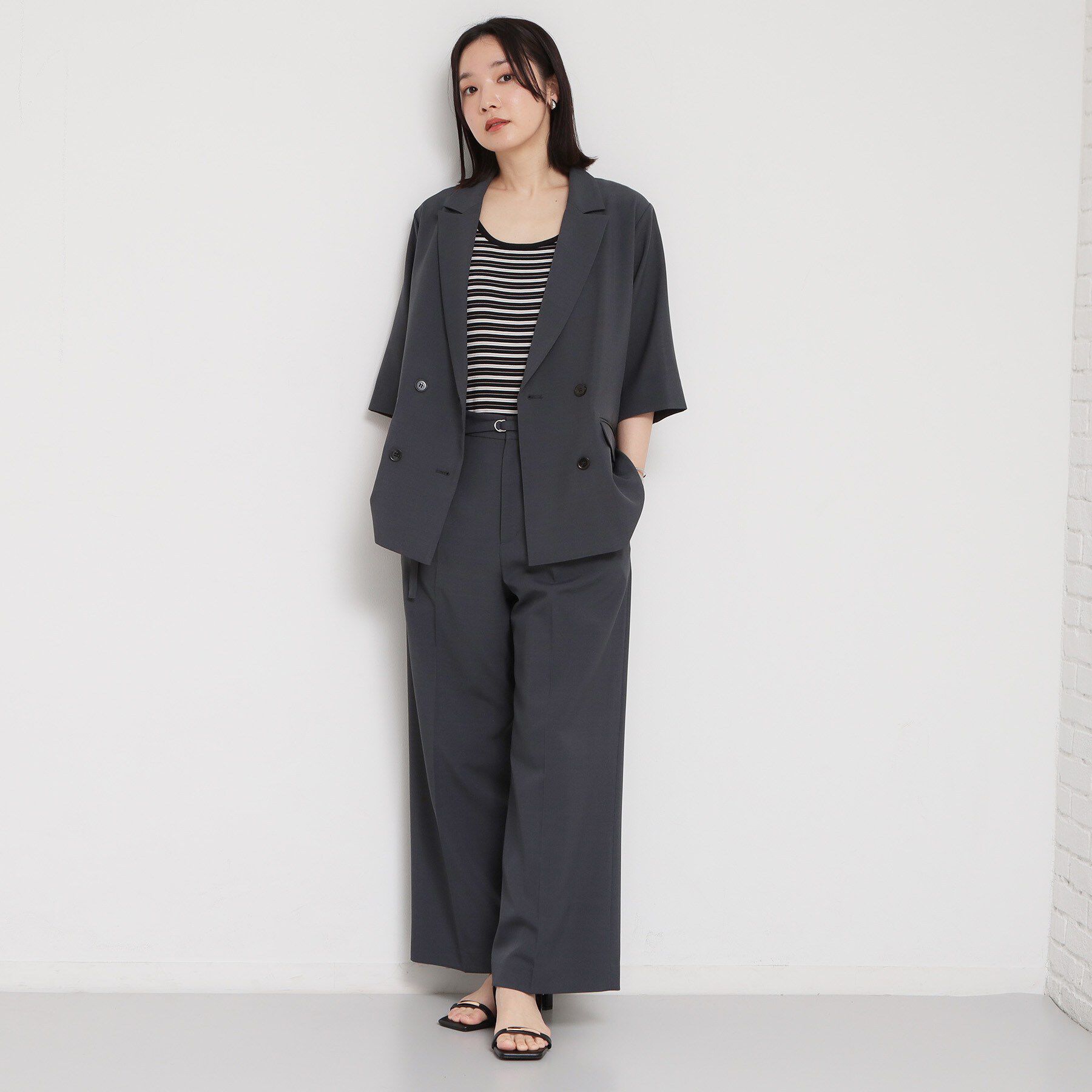 THE SHOP TK「【セットアップ可】麻調共ベルト付 ワイドパンツ」|その他|