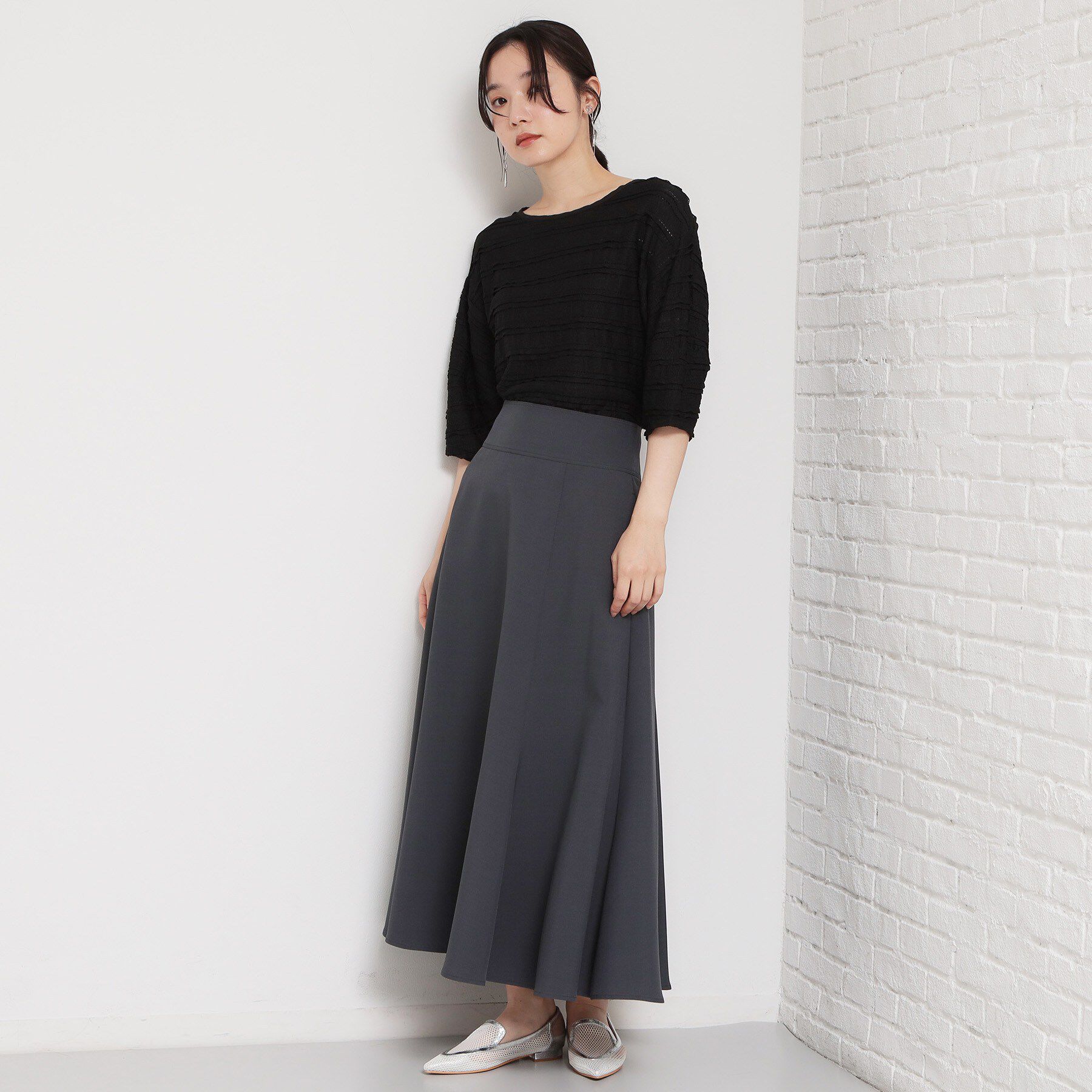 THE SHOP TK「【セットアップ可】麻調ミモレ丈フレアスカート」|スカート|