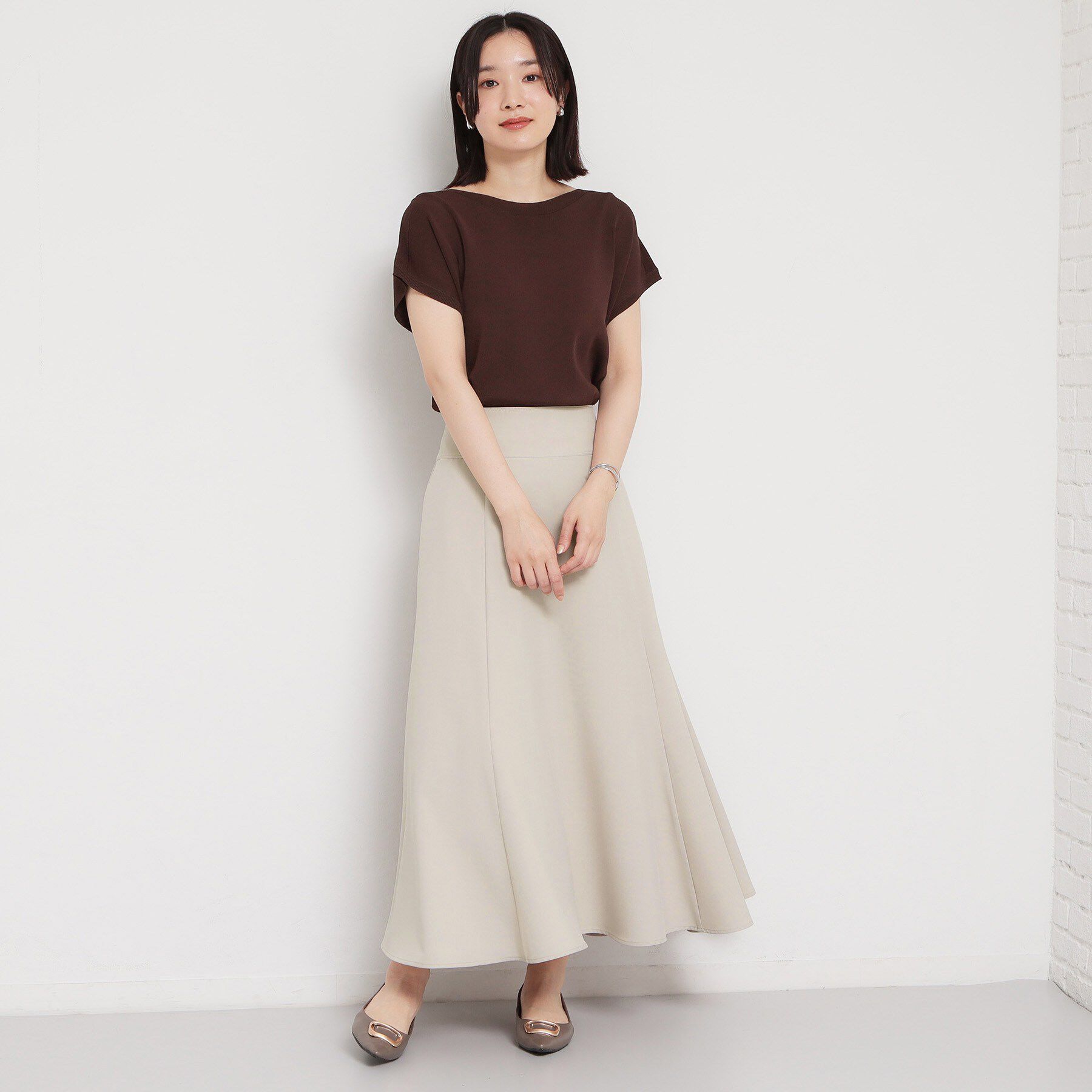 THE SHOP TK「【セットアップ可】麻調ミモレ丈フレアスカート」|スカート|