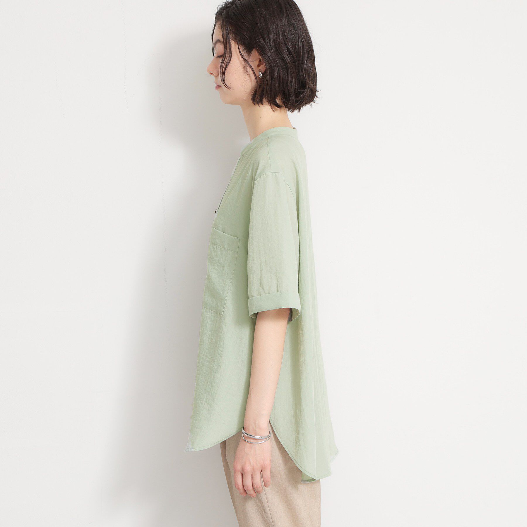 THE SHOP TK「【M-XL/刻みネックですっきり見え】Wポケット金ボタン 5分袖シャツ」|シャツ・ブラウス|