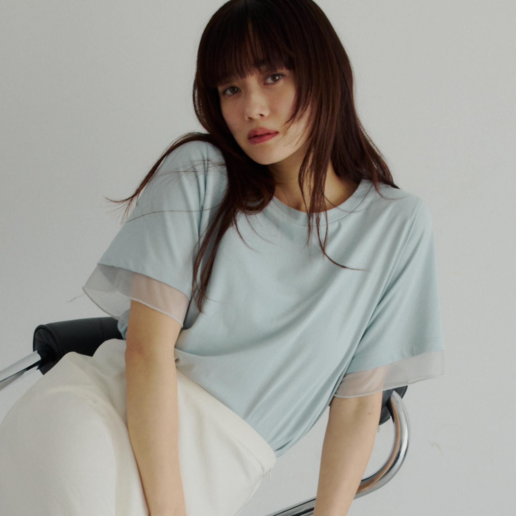 THE SHOP TK「【M-XL/ひんやり】上品な透け感 袖口シアーTシャツ」|Tシャツ・カットソー|