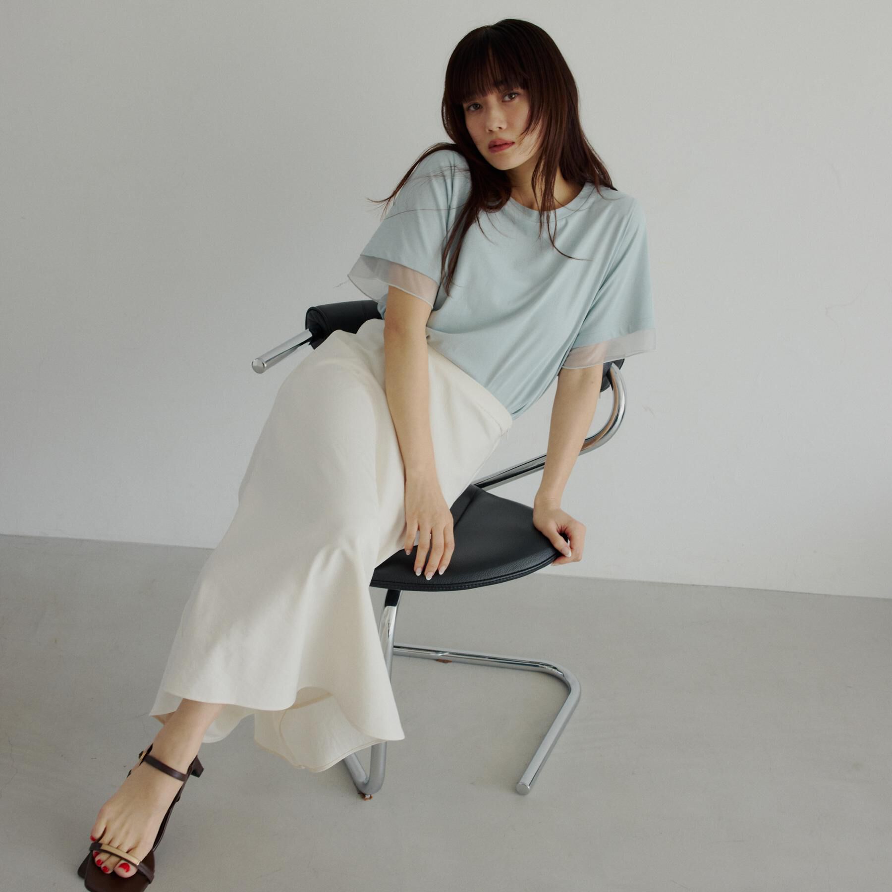 THE SHOP TK「【M-XL/ひんやり】上品な透け感 袖口シアーTシャツ」|Tシャツ・カットソー|