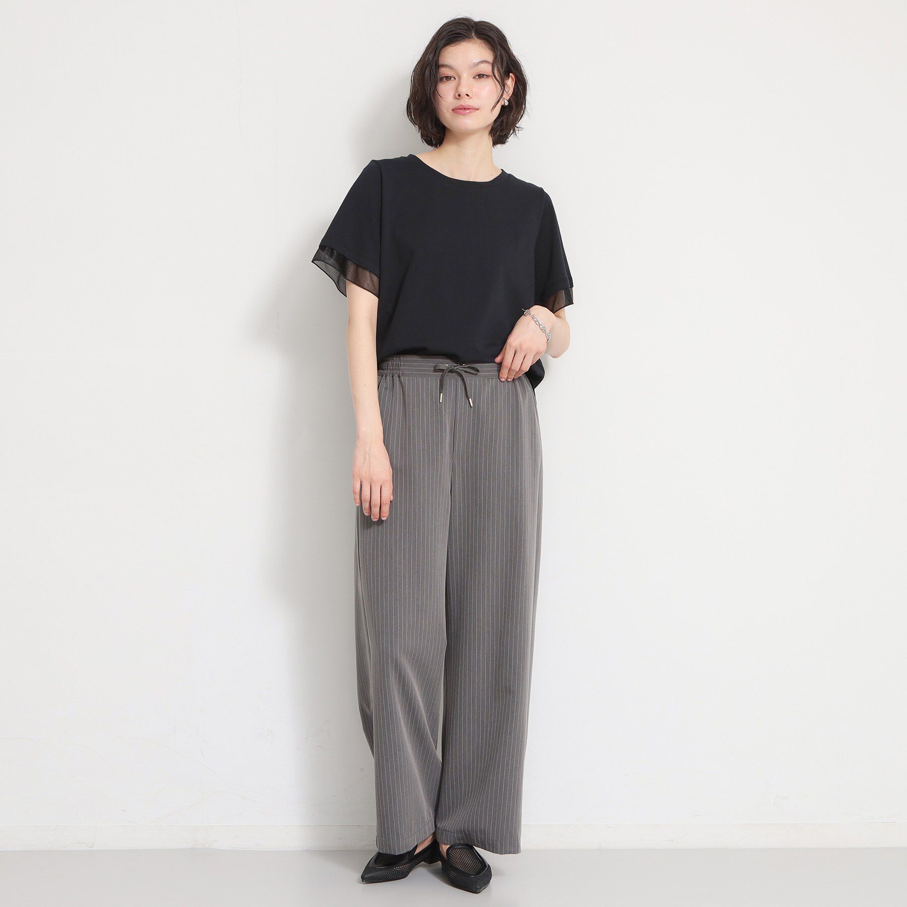 THE SHOP TK「【M-XL/ひんやり】上品な透け感 袖口シアーTシャツ」|Tシャツ・カットソー|