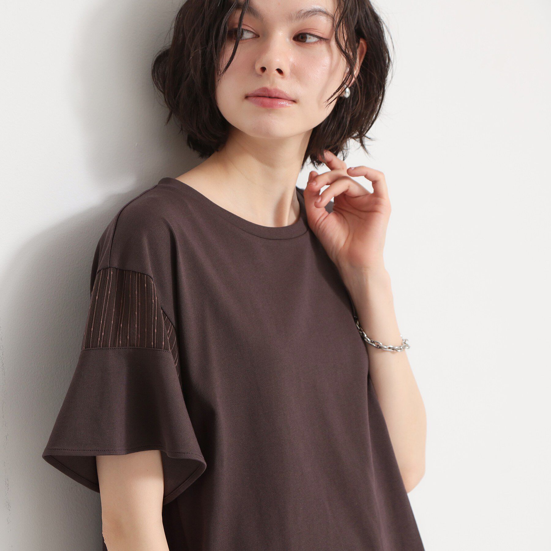 THE SHOP TK「【ひんやりさらさら】軽やかに揺れる シアーフレアスリーブTシャツ」|Tシャツ・カットソー|