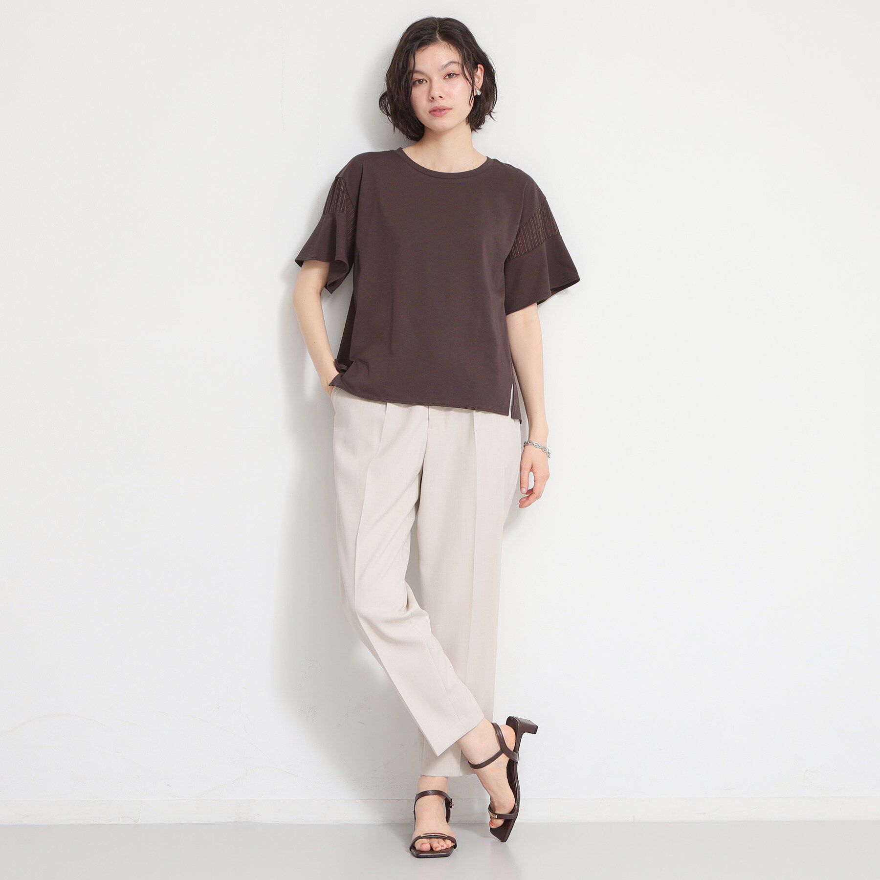 THE SHOP TK「【ひんやりさらさら】軽やかに揺れる シアーフレアスリーブTシャツ」|Tシャツ・カットソー|