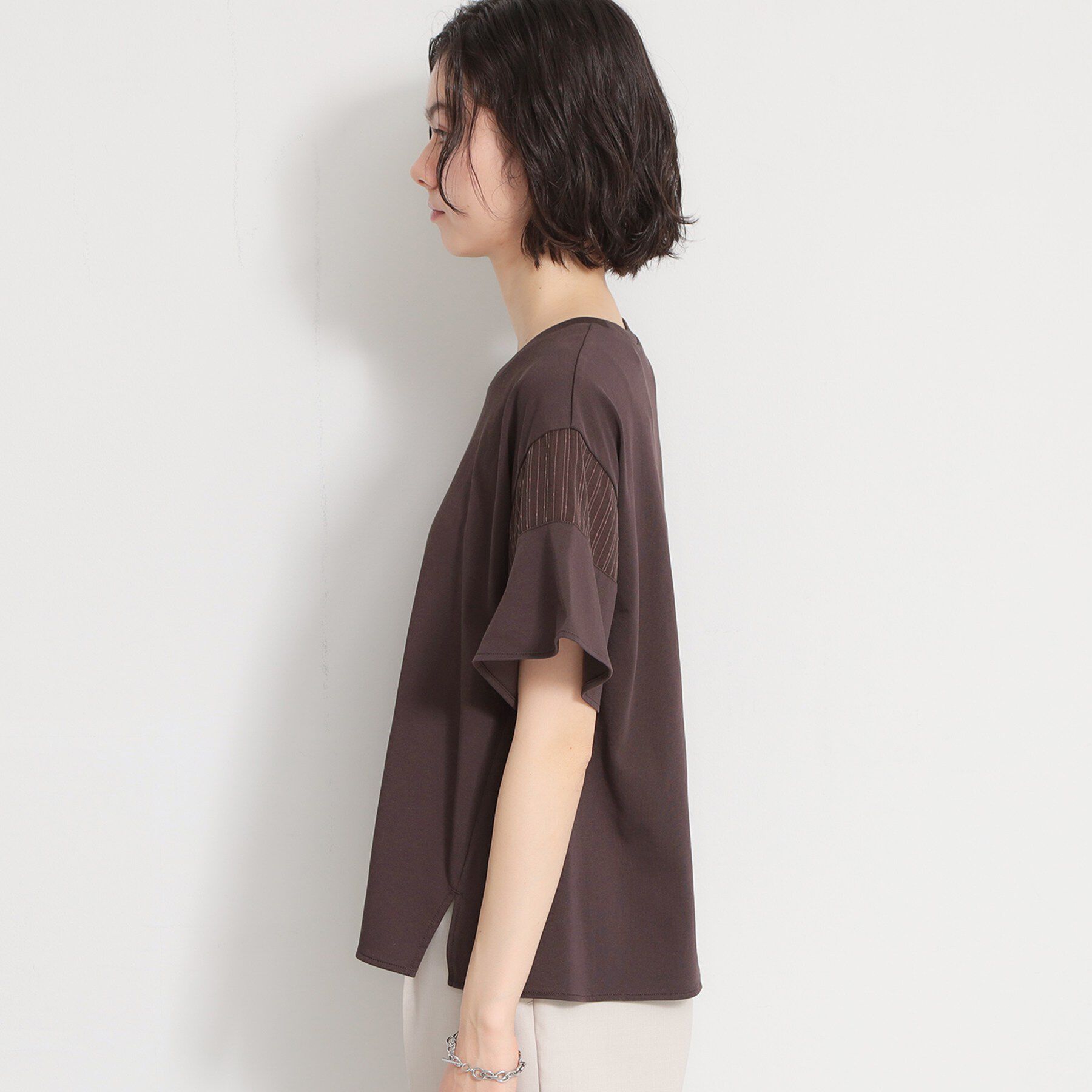 THE SHOP TK「【ひんやりさらさら】軽やかに揺れる シアーフレアスリーブTシャツ」|Tシャツ・カットソー|