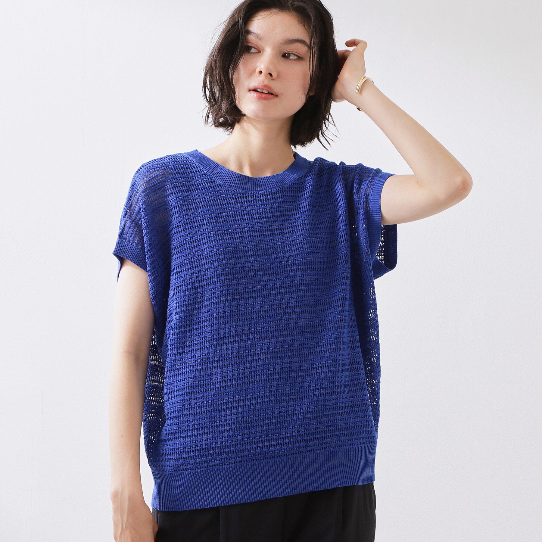 THE SHOP TK「【2点セット】メッシュニット+タンクトップ」|その他|ブルー(093)