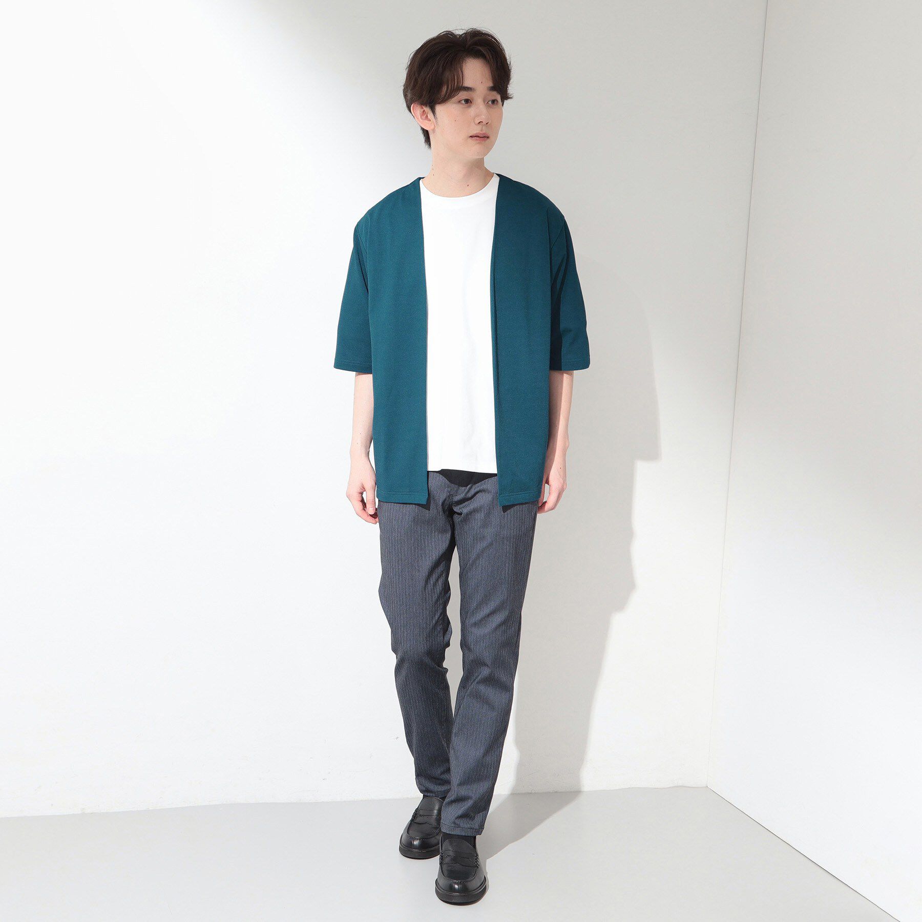 THE SHOP TK「メッシュ五分袖カーディガン＋半袖Tシャツ セットアイテム 洗濯機OK」|カーディガン|