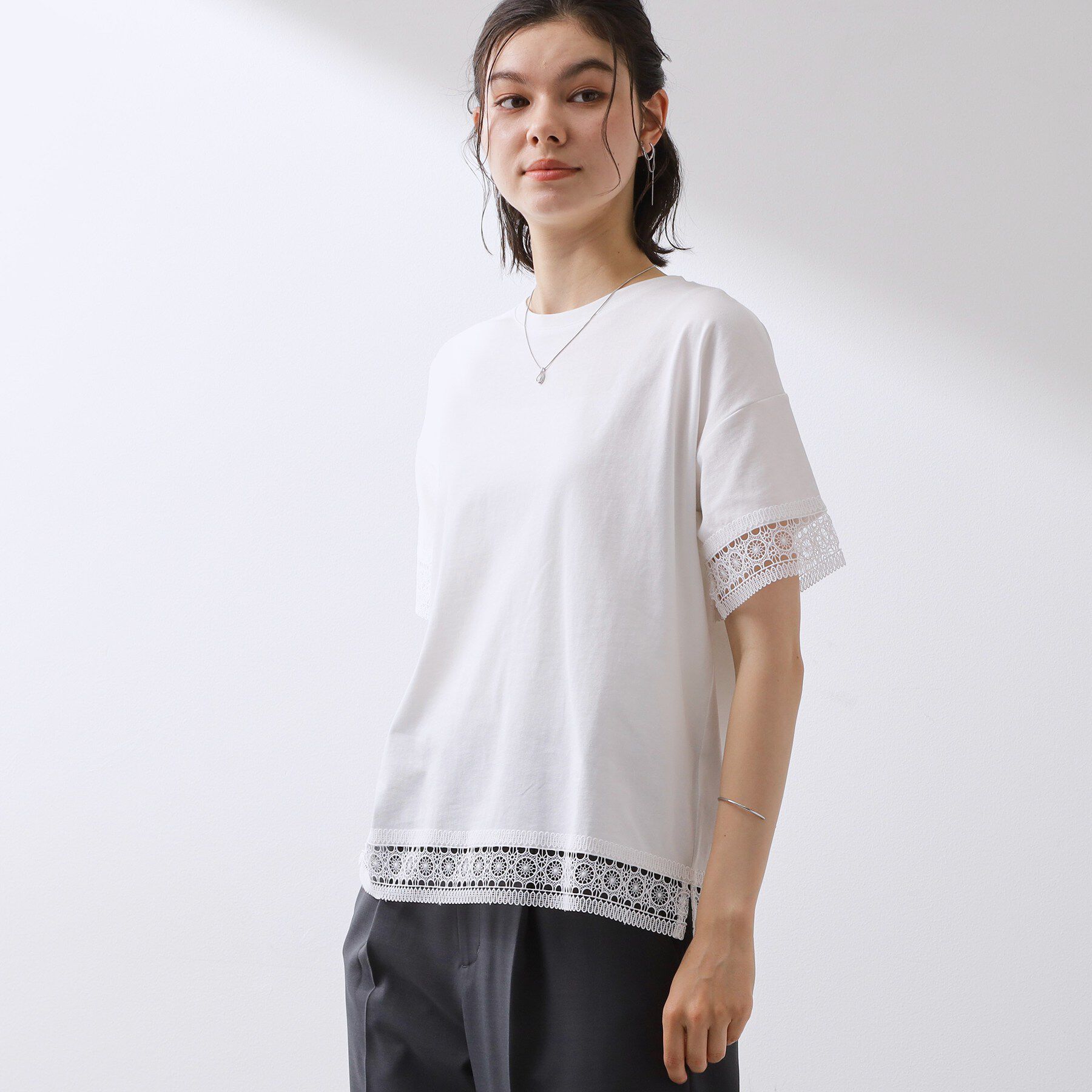 THE SHOP TK「【インせず着られる】モチーフレース切替Tシャツ」|Tシャツ・カットソー|