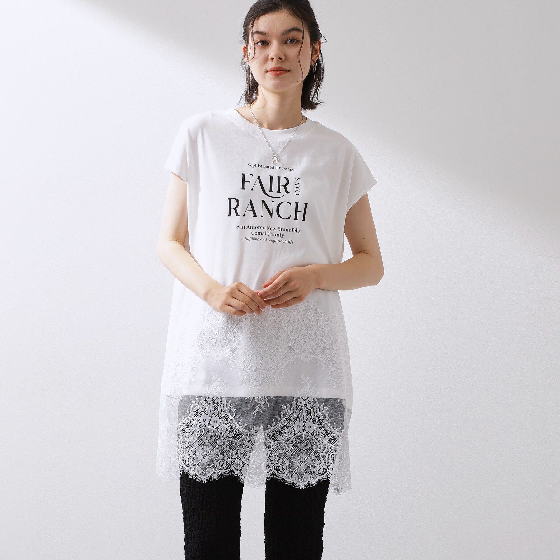 THE SHOP TK「レース切替 ロングTシャツ」|Tシャツ・カットソー|