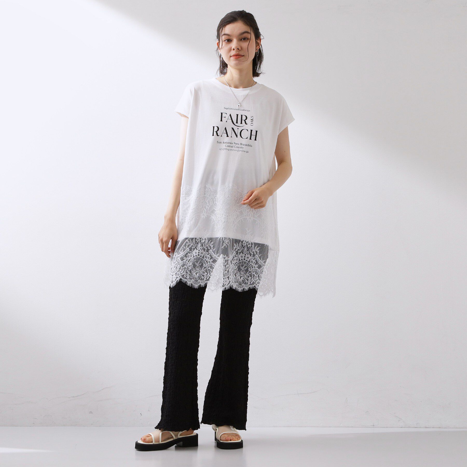 THE SHOP TK「レース切替 ロングTシャツ」|Tシャツ・カットソー|