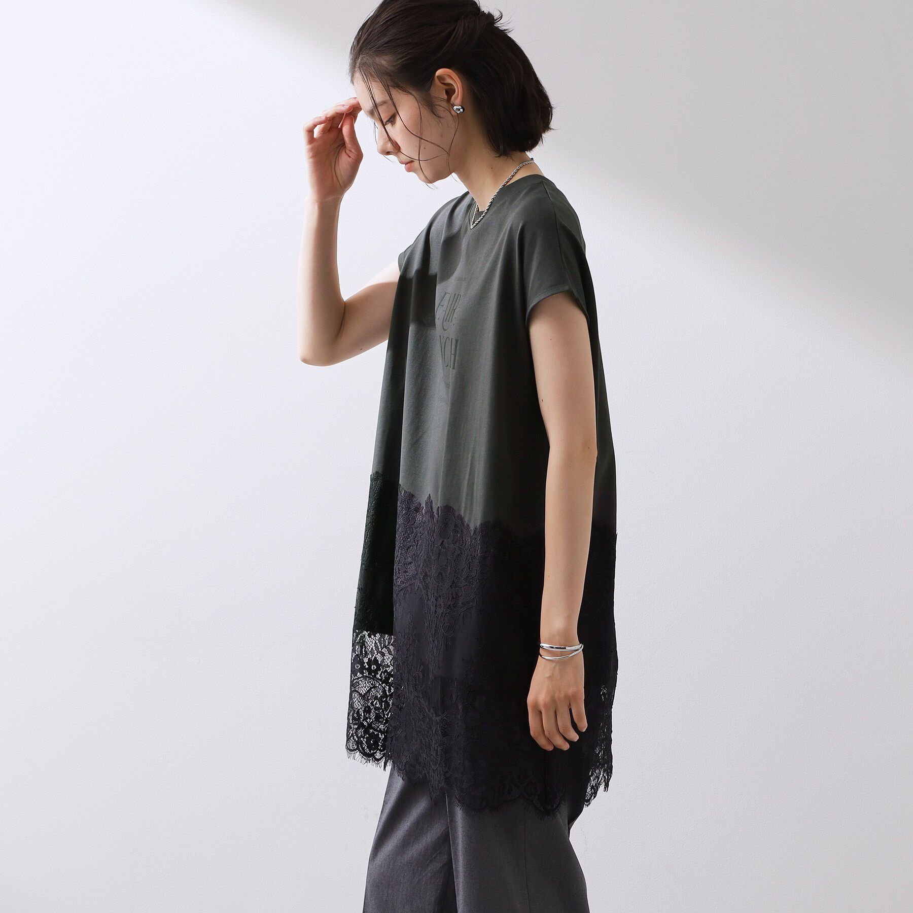THE SHOP TK「レース切替 ロングTシャツ」|Tシャツ・カットソー|