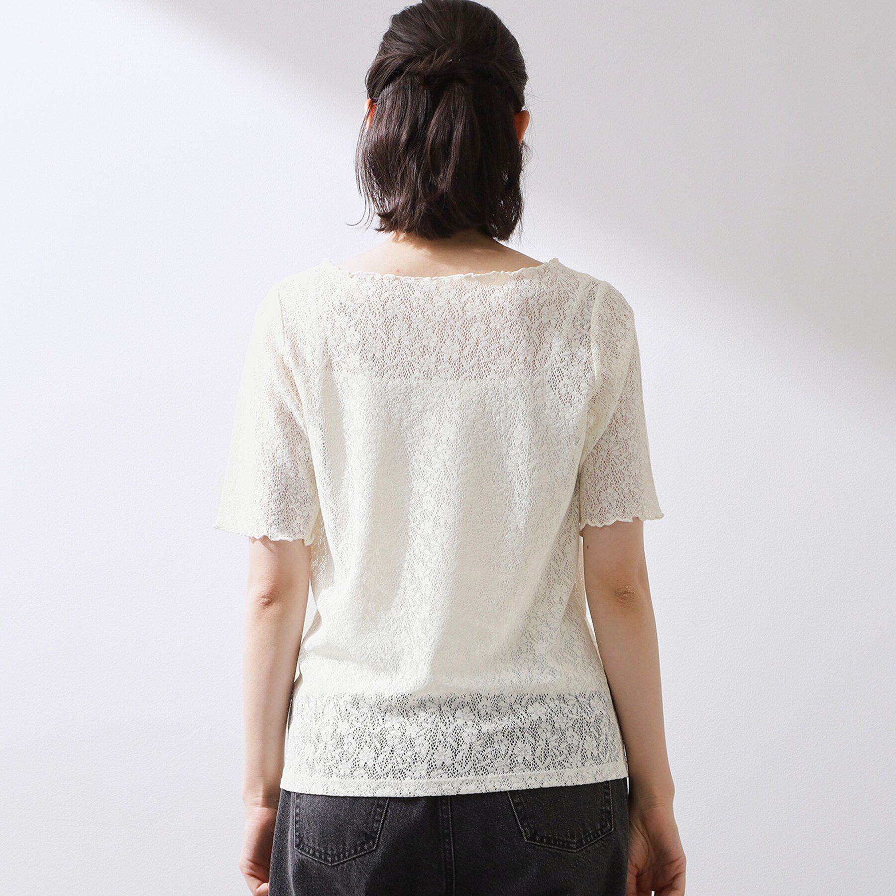 THE SHOP TK「繊細で上品な レース5分袖トップス」|Tシャツ・カットソー|