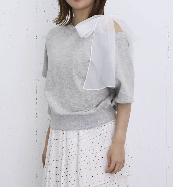 archives「オーガンジーリボンオフショルスウェット」|Tシャツ・カットソー|GRAY