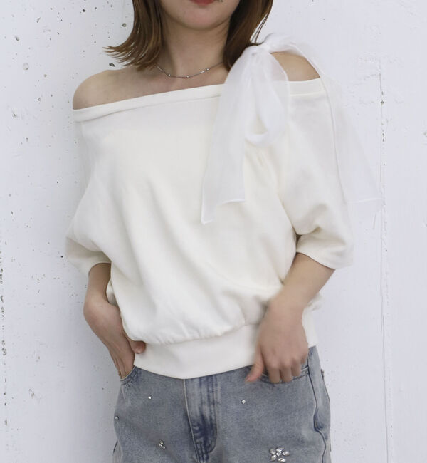 archives「オーガンジーリボンオフショルスウェット」|Tシャツ・カットソー|IVORY