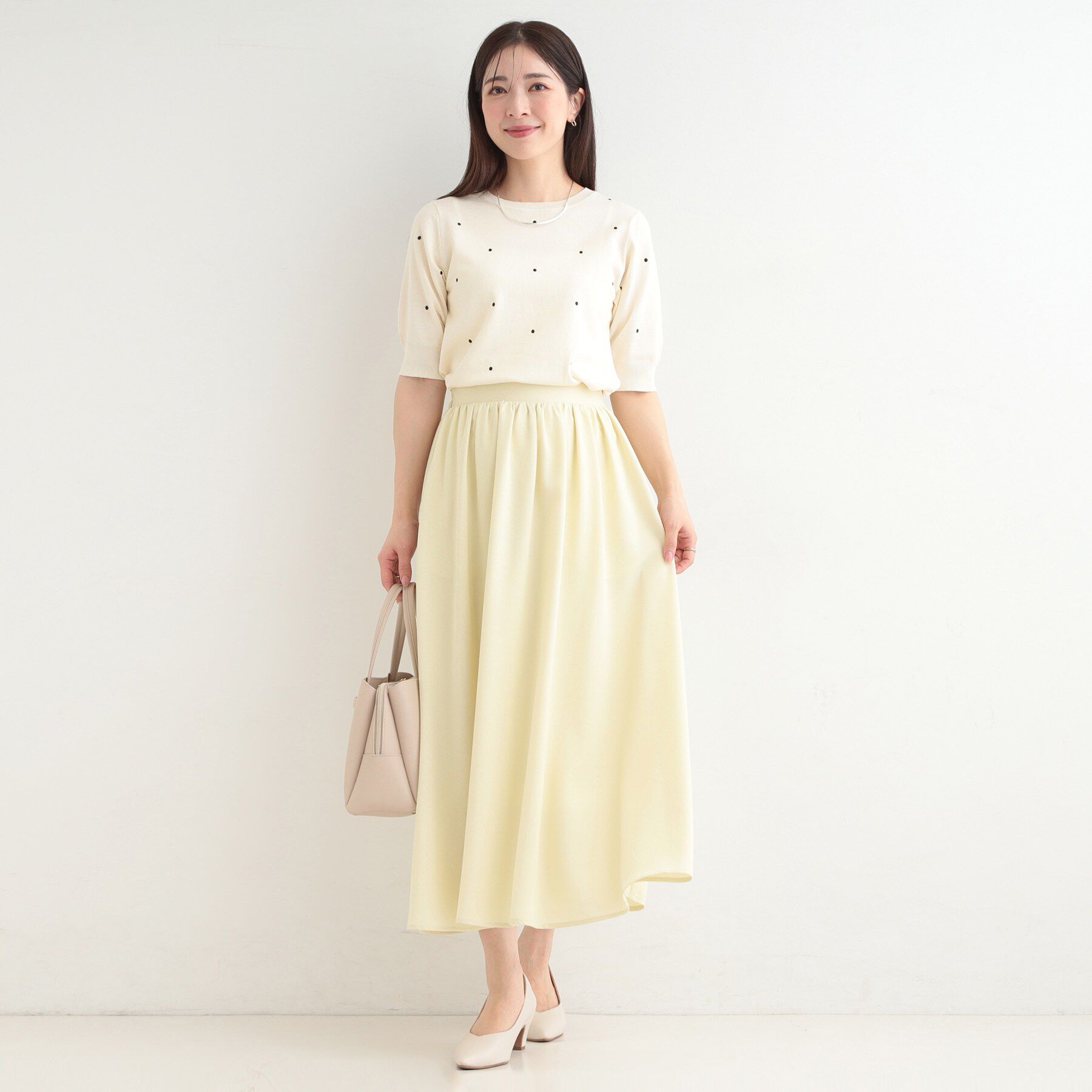 SHOO･LA･RUE「【S-LL/二の腕カバー】品よく隠せる ドット刺繍5分袖ニット」|ニット・セーター|