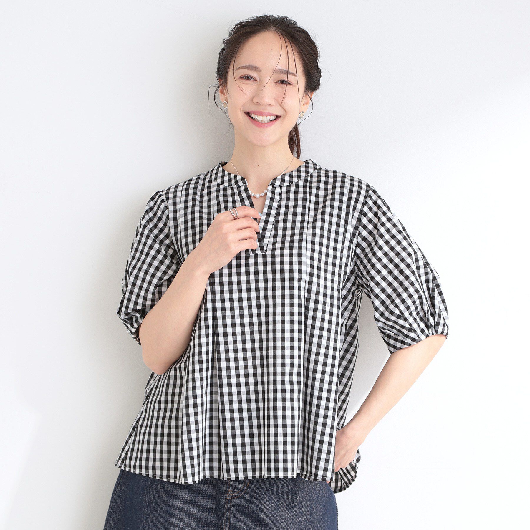 SHOO･LA･RUE「【高レビュー/洗濯後しわになりにくい/インせず着られる】自然に体型カバー 麻調ペプラムブラウス」|シャツ・ブラウス|