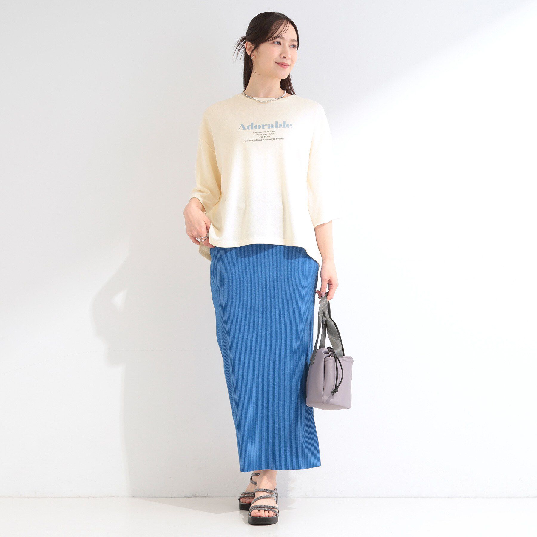 SHOO･LA･RUE「【洗濯機可/S-LL/選べる6柄】切りっぱなしお袖がこなれカジュアル 5分袖シアーTシャツ」|Tシャツ・カットソー|