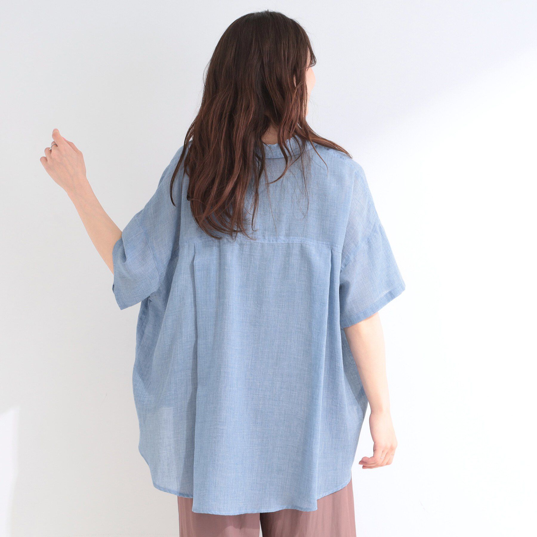 SHOO･LA･RUE「ヒップがすっぽり隠れる やわらか5分袖シアーシャツ」|シャツ・ブラウス|