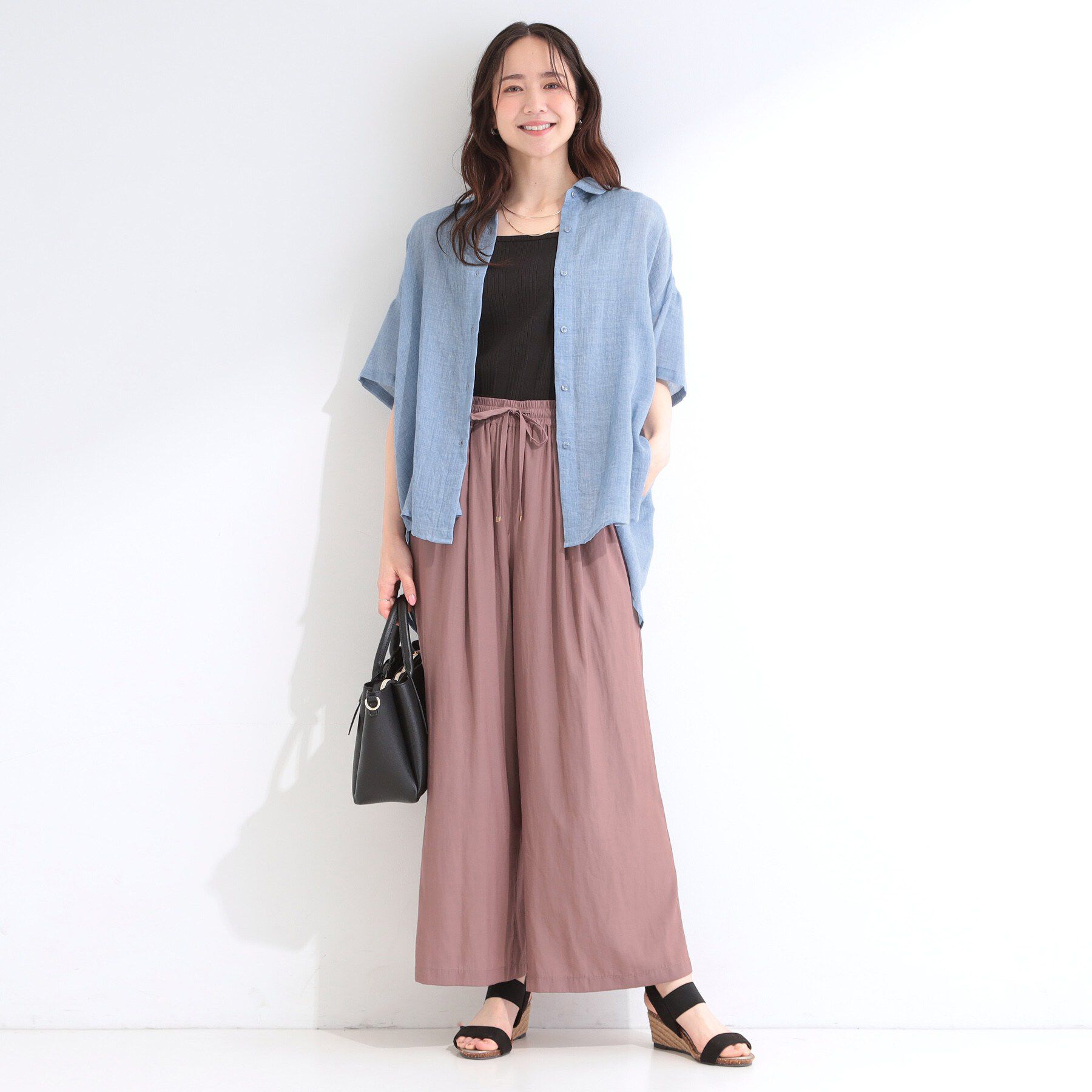 SHOO･LA･RUE「ヒップがすっぽり隠れる やわらか5分袖シアーシャツ」|シャツ・ブラウス|