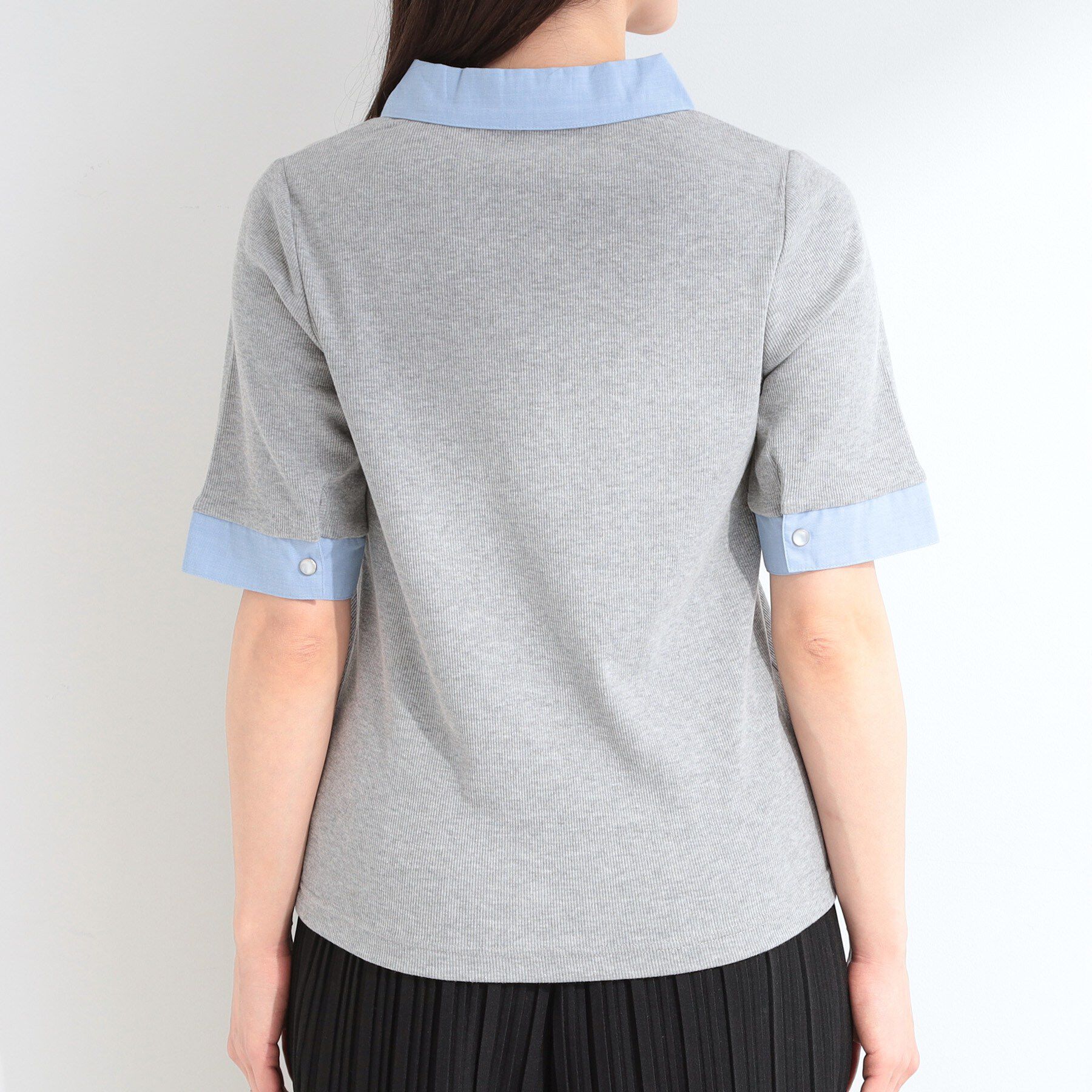 SHOO･LA･RUE「【洗濯機可/S-LL】シャツレイヤード風 テレコポロトップス」|Tシャツ・カットソー|
