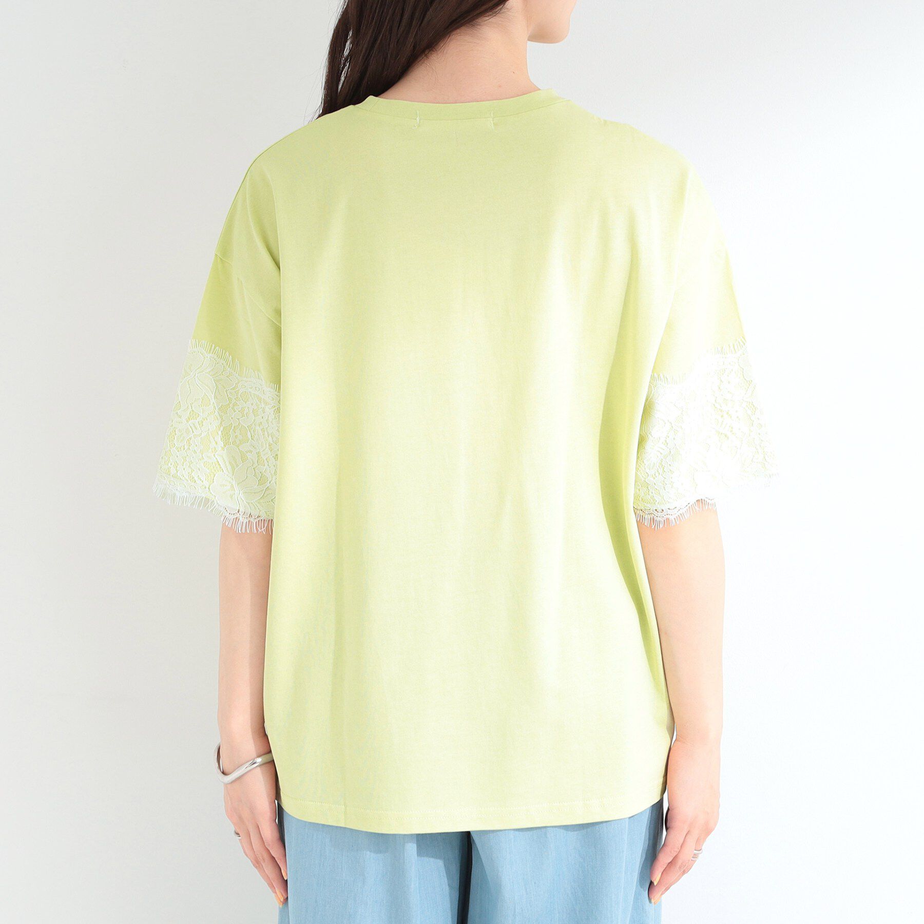 SHOO･LA･RUE「【ひんやり/洗濯機可】レースデザインでこなれ見え ロゴプリントTシャツ」|Tシャツ・カットソー|
