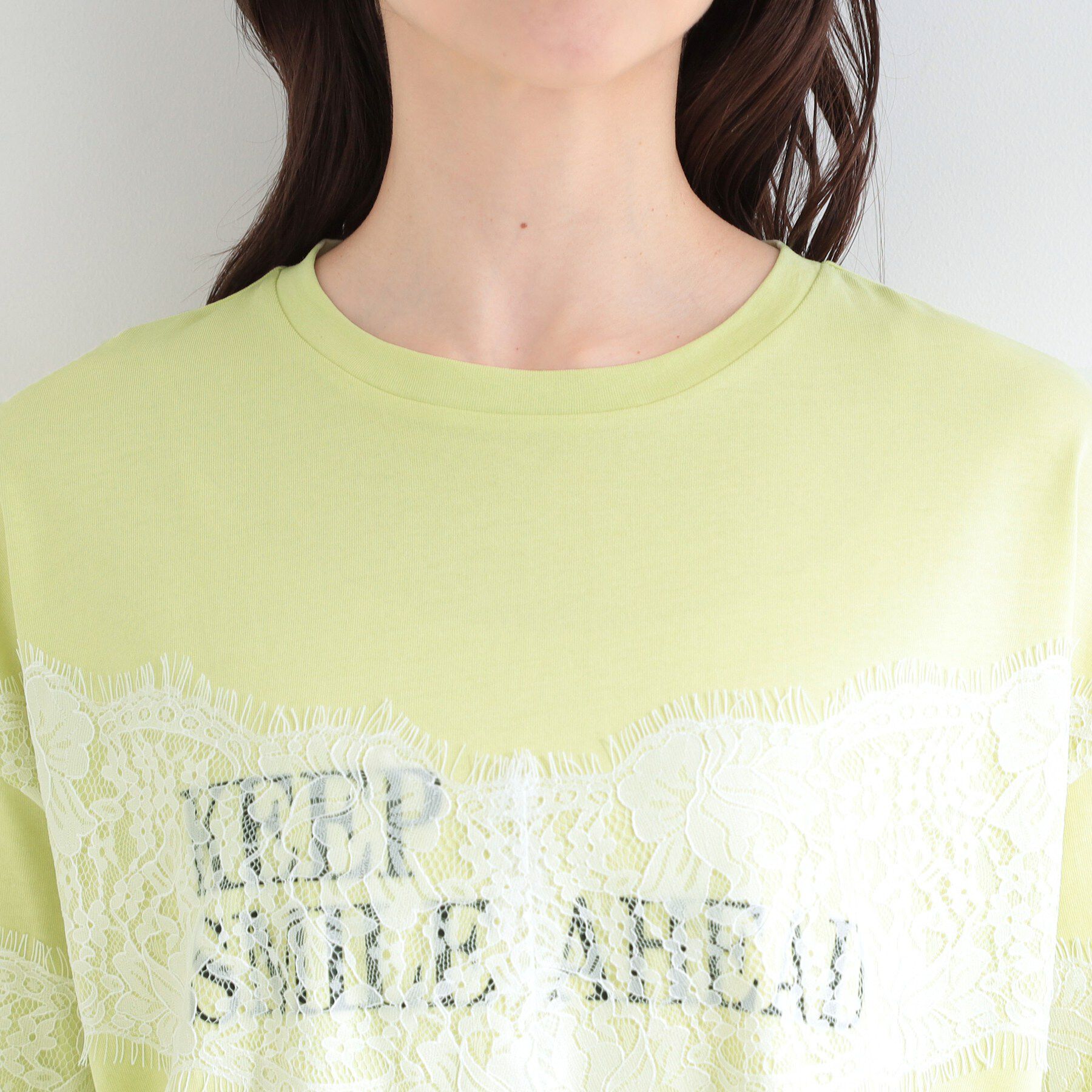 SHOO･LA･RUE「【ひんやり/洗濯機可】レースデザインでこなれ見え ロゴプリントTシャツ」|Tシャツ・カットソー|