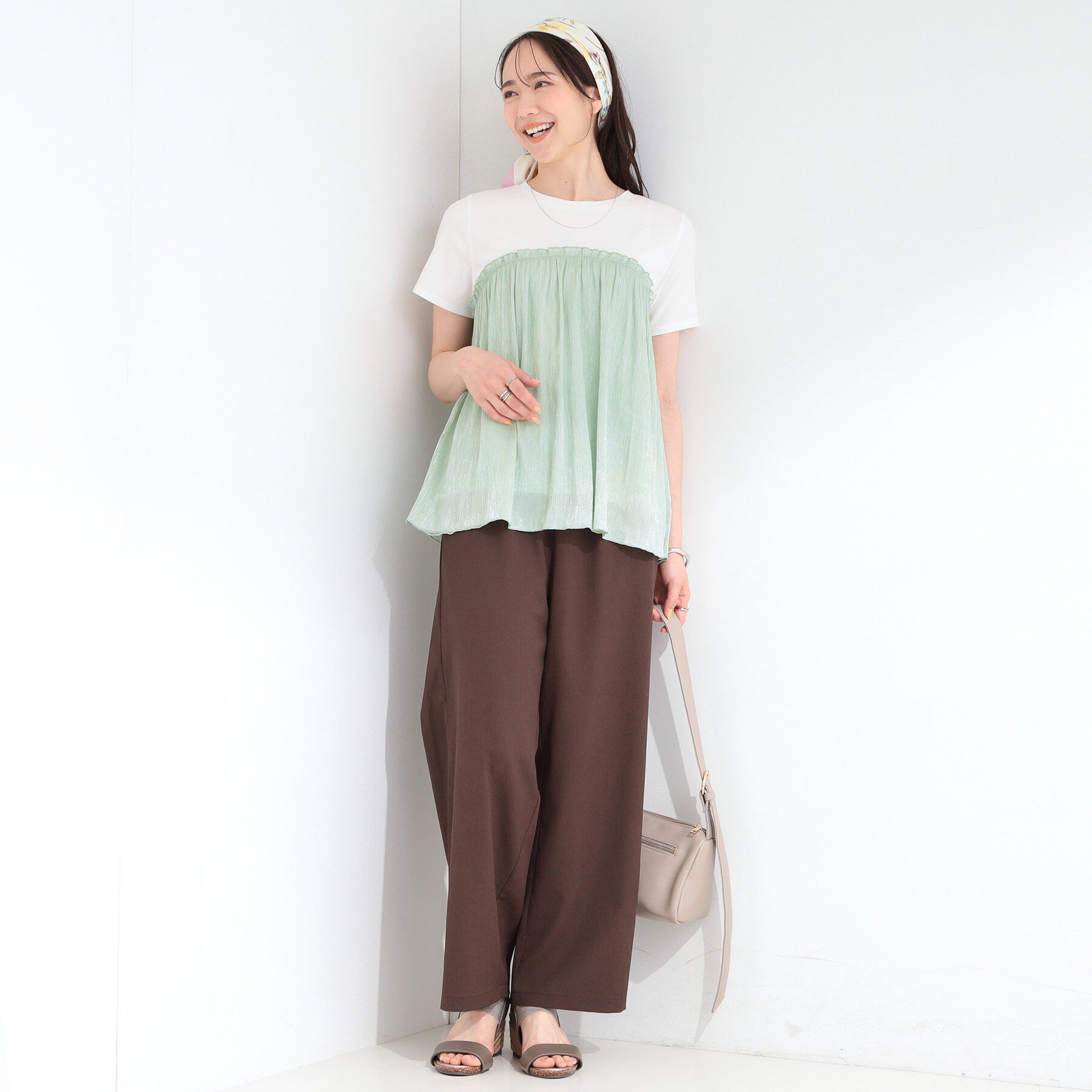 SHOO･LA･RUE「【ひんやり】1枚でインせず決まる きらきらビスチェ風Tシャツ」|Tシャツ・カットソー|