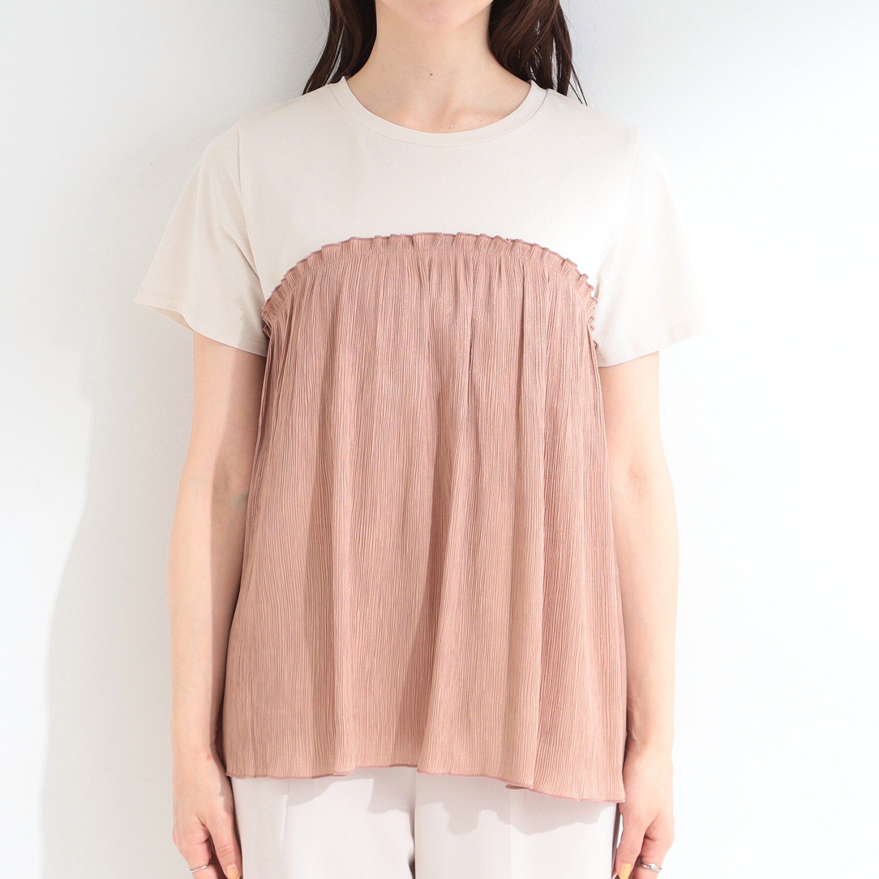 SHOO･LA･RUE「【ひんやり】1枚でインせず決まる きらきらビスチェ風Tシャツ」|Tシャツ・カットソー|