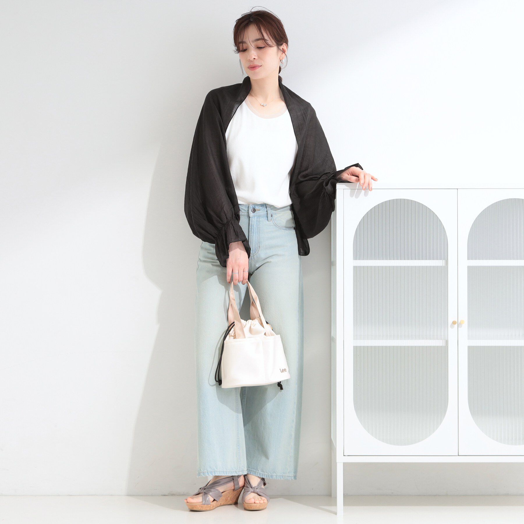 SHOO･LA･RUE「【ひんやり/2WAY】ストールにもなる ふんわりシアー楊柳ボレロ」|カーディガン|