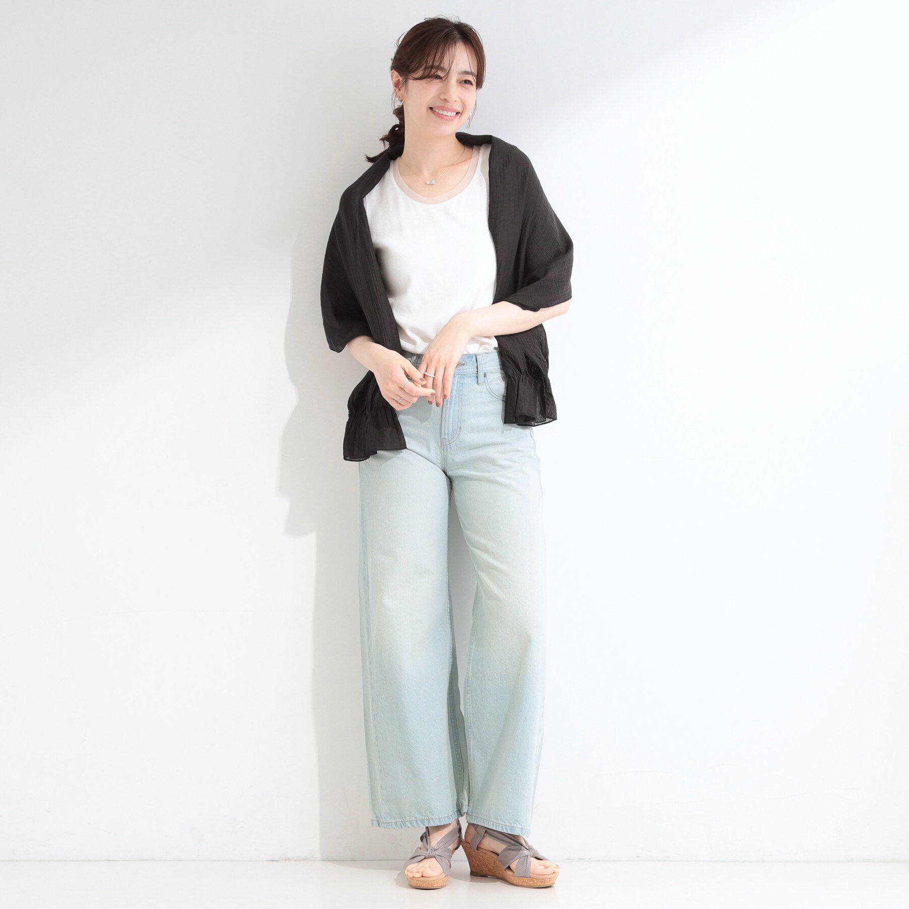 SHOO･LA･RUE「【ひんやり/2WAY】ストールにもなる ふんわりシアー楊柳ボレロ」|カーディガン|