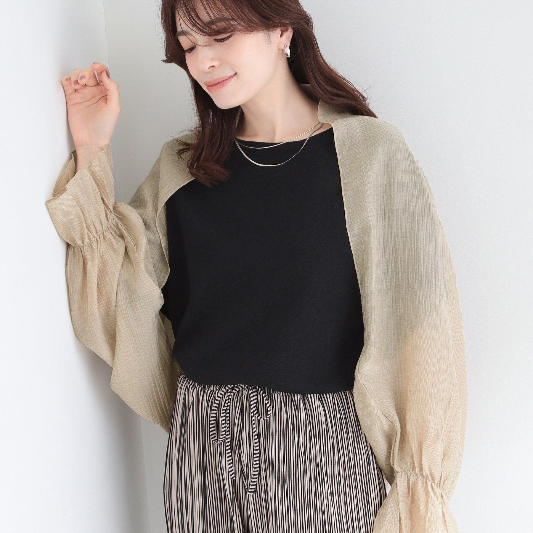 SHOO･LA･RUE「【ひんやり/2WAY】ストールにもなる ふんわりシアー楊柳ボレロ」|カーディガン|モカブラウン(042