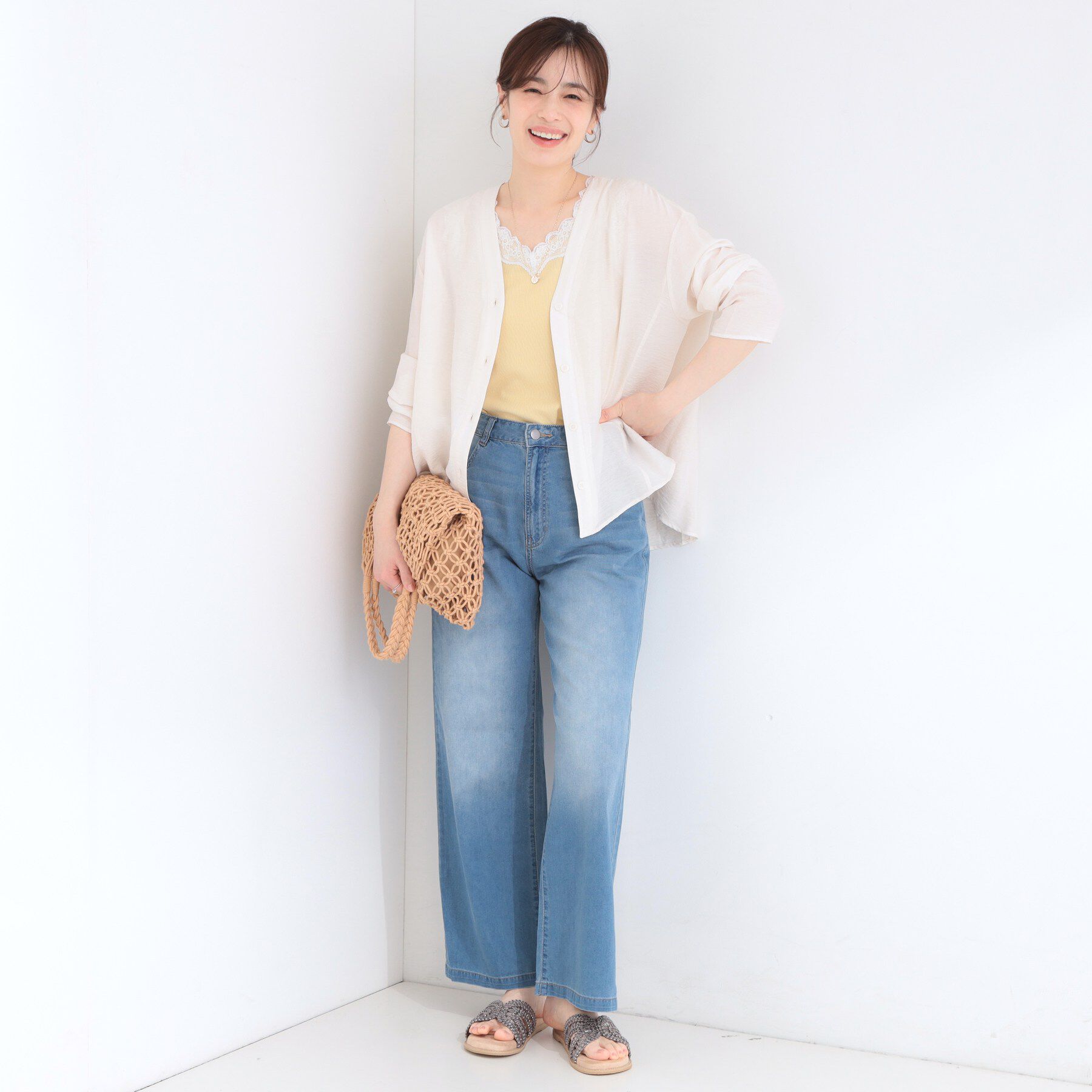 SHOO･LA･RUE「【洗濯機可/S-LL】お顔周りすっきり 大人のシアーシャツカーディガン」|カーディガン|
