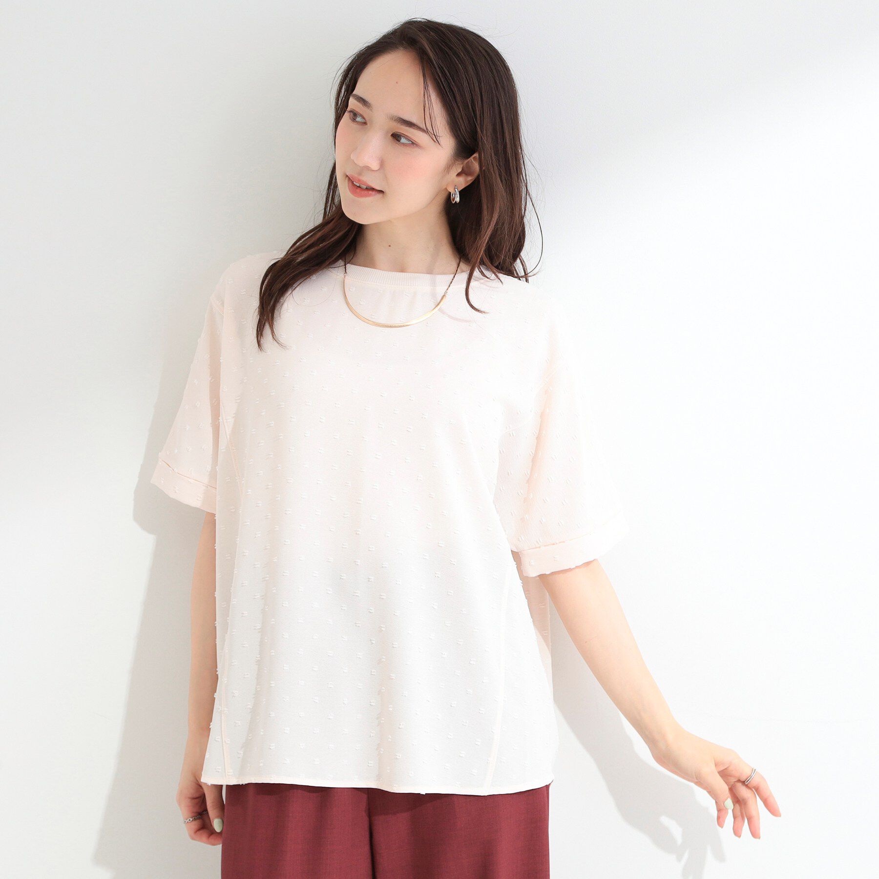 SHOO･LA･RUE「【洗濯後しわになりにくい/体型カバー】ドビードットで上品に ドルマントップス」|シャツ・ブラウス|