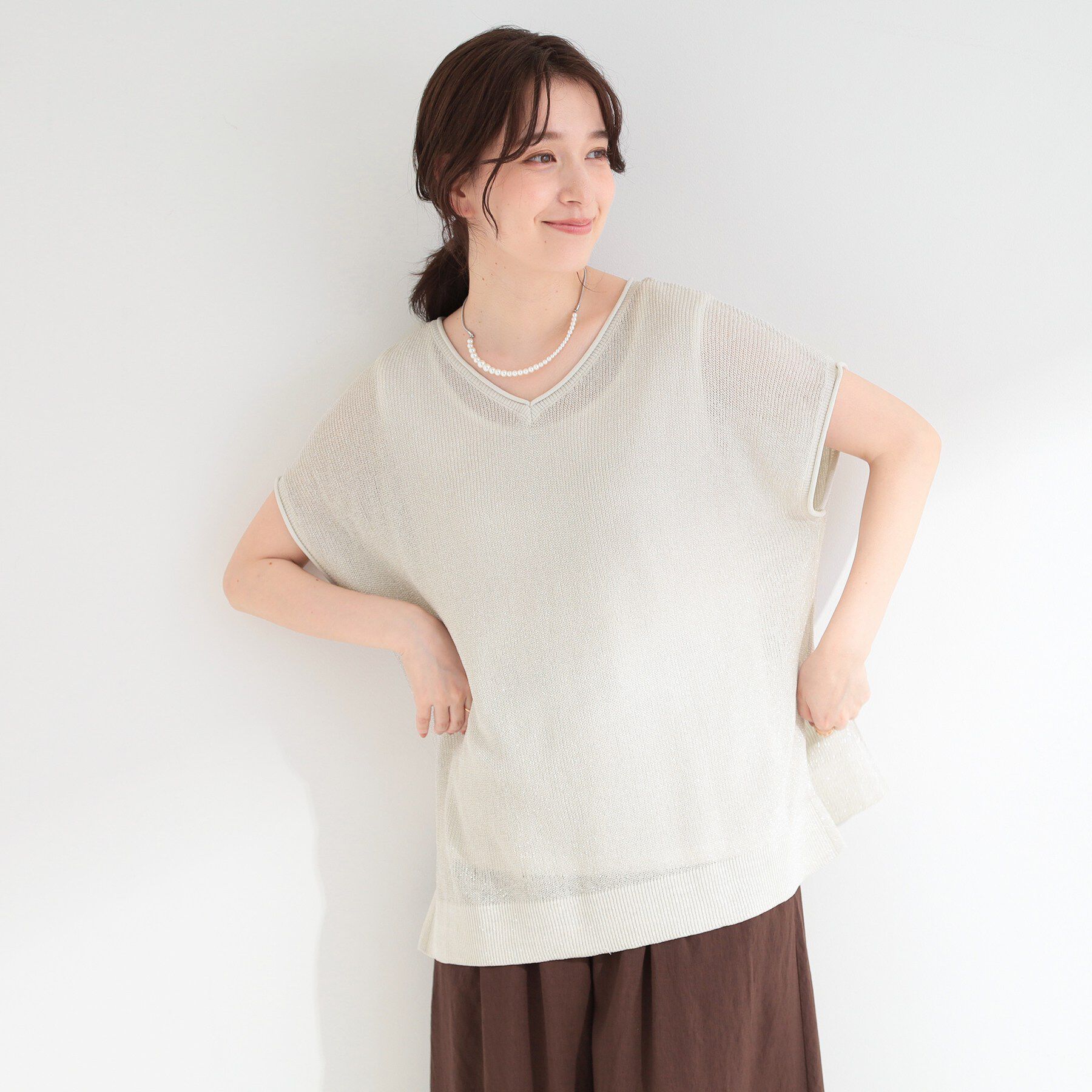 SHOO･LA･RUE「【2点セット/前後2WAY/洗濯機可/S-LL】体型カバーも叶う ラメ畦ニット+タンクトップ」|その他|