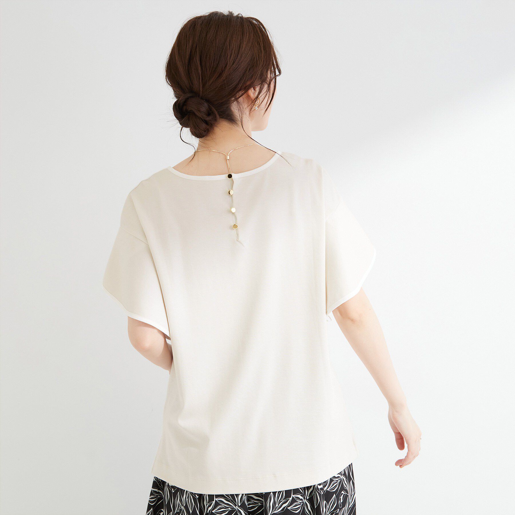 SHOO･LA･RUE「【ひんやり/洗濯機可/S-LL】配色パイピング フレアスリーブトップス」|Tシャツ・カットソー|