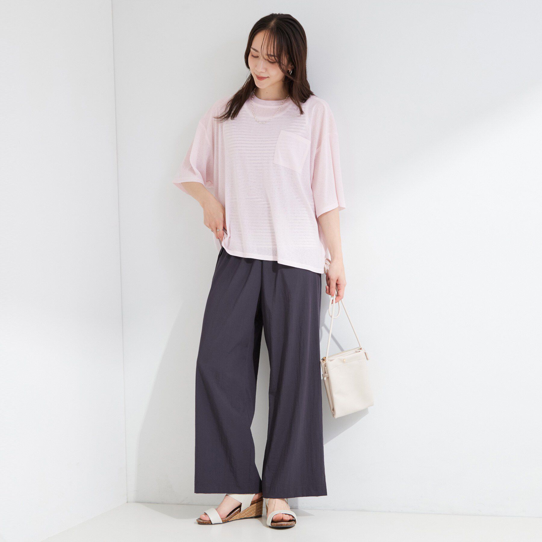 SHOO･LA･RUE「【S-LL/洗濯機可/体型カバー】ゆるっとこなれる 大人のシアースラブTシャツ」|Tシャツ・カットソー|
