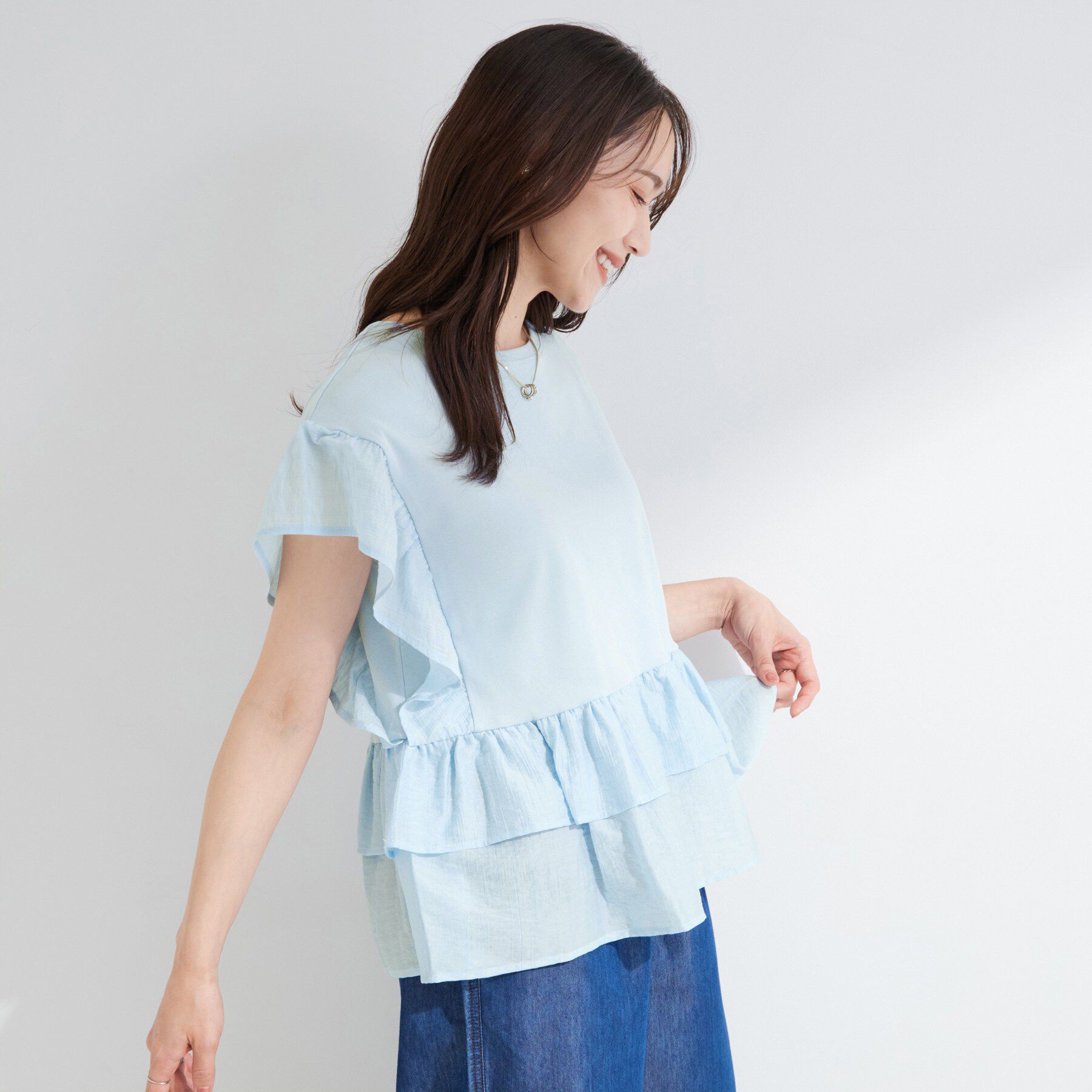 SHOO･LA･RUE「【S-LL/洗濯機可】着るだけで決まる 主役級フリルトップス」|Tシャツ・カットソー|
