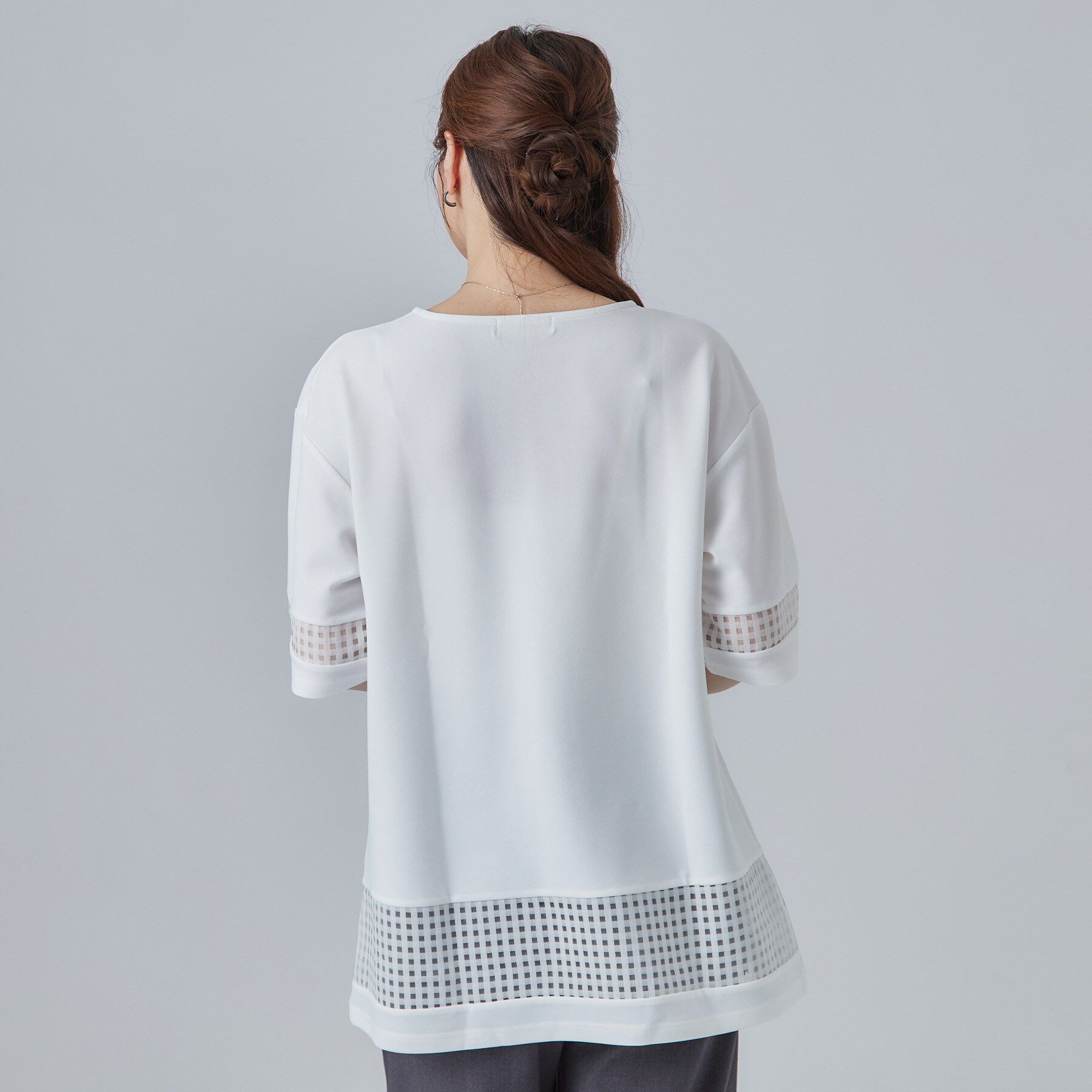 SHOO･LA･RUE「【S-LL】上品に体型カバー 大人のシアーチェックチュニック」|チュニック|