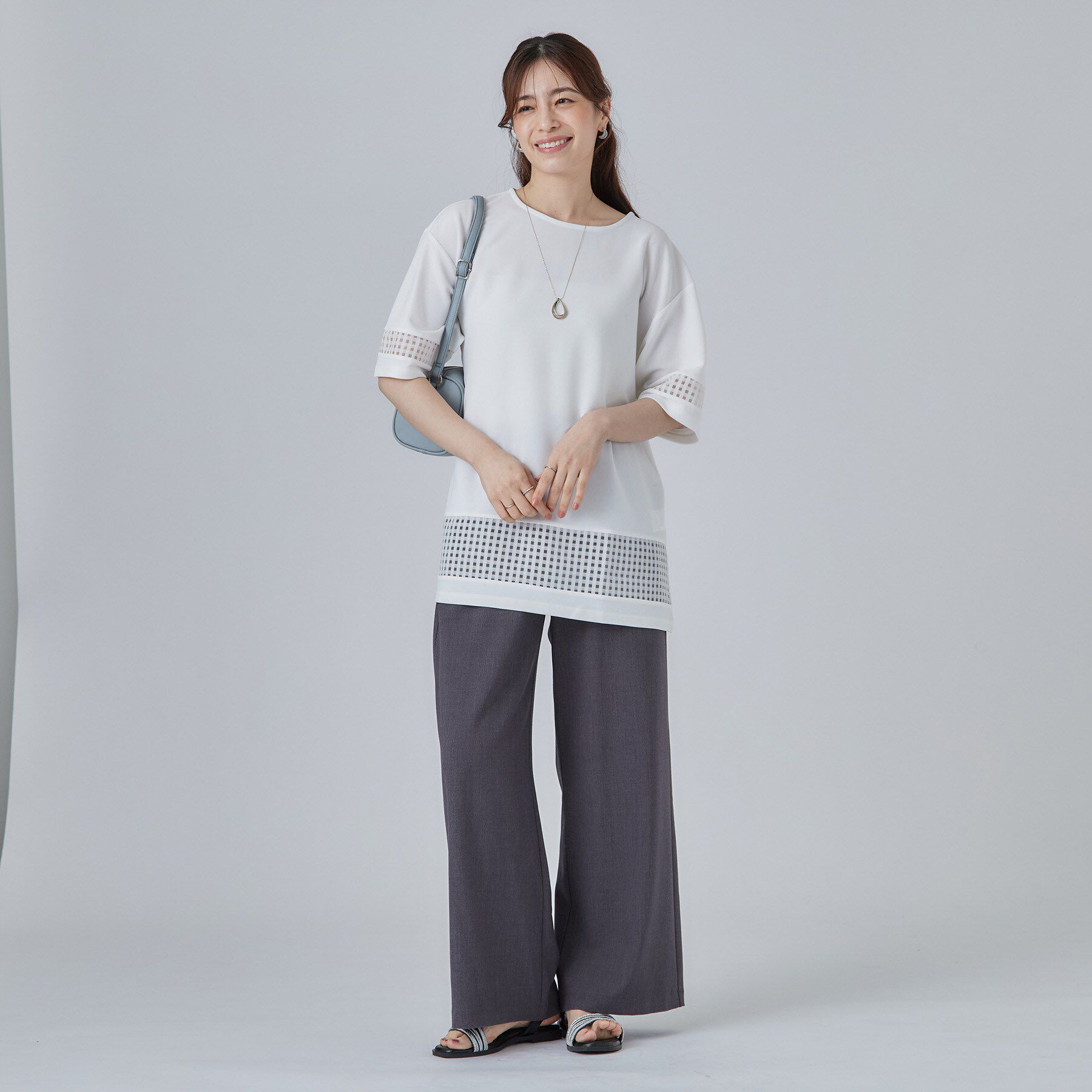 SHOO･LA･RUE「【S-LL】上品に体型カバー 大人のシアーチェックチュニック」|チュニック|