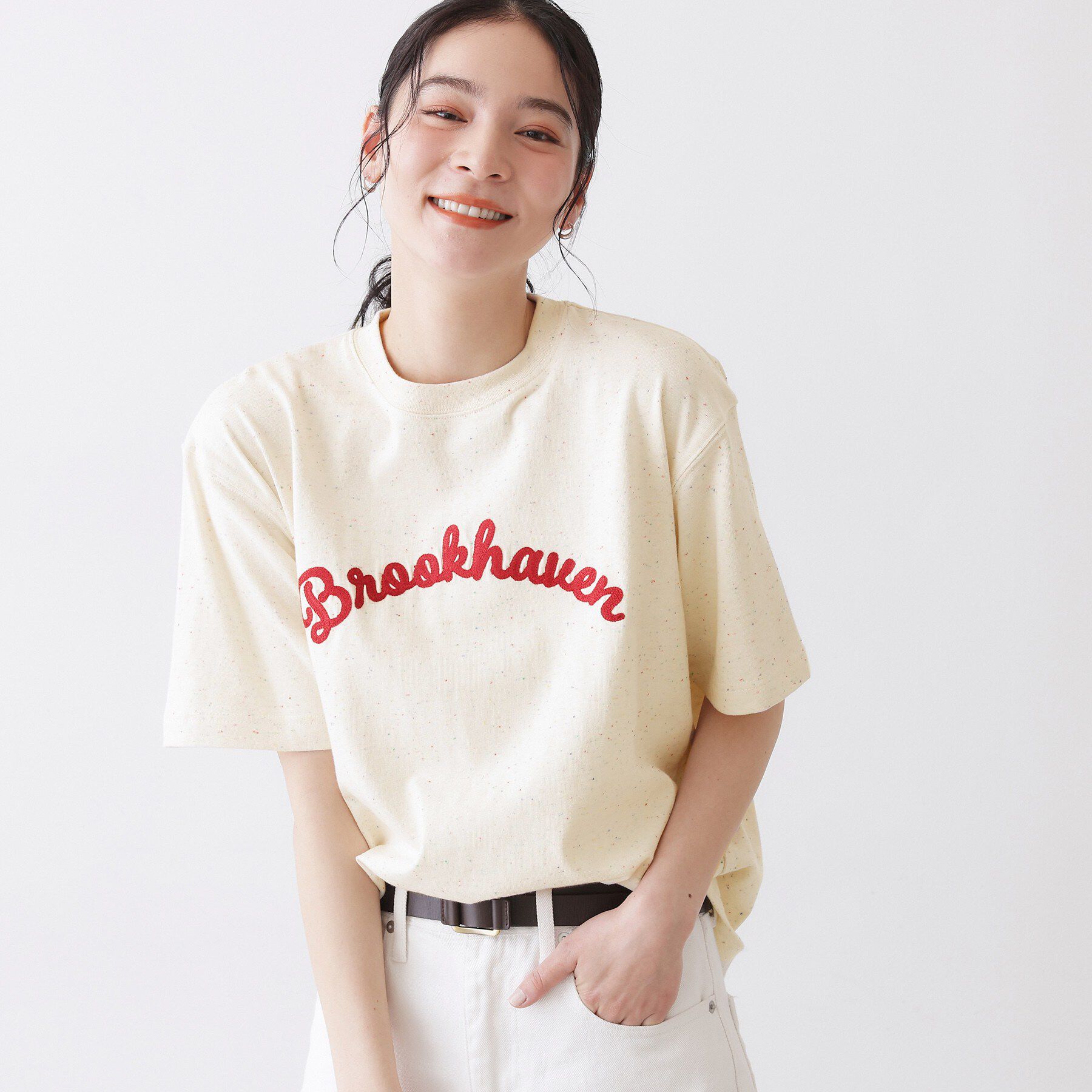 Dessin「【ユニセックス/洗える】ネップロゴ刺繍Tシャツ」|Tシャツ・カットソー|