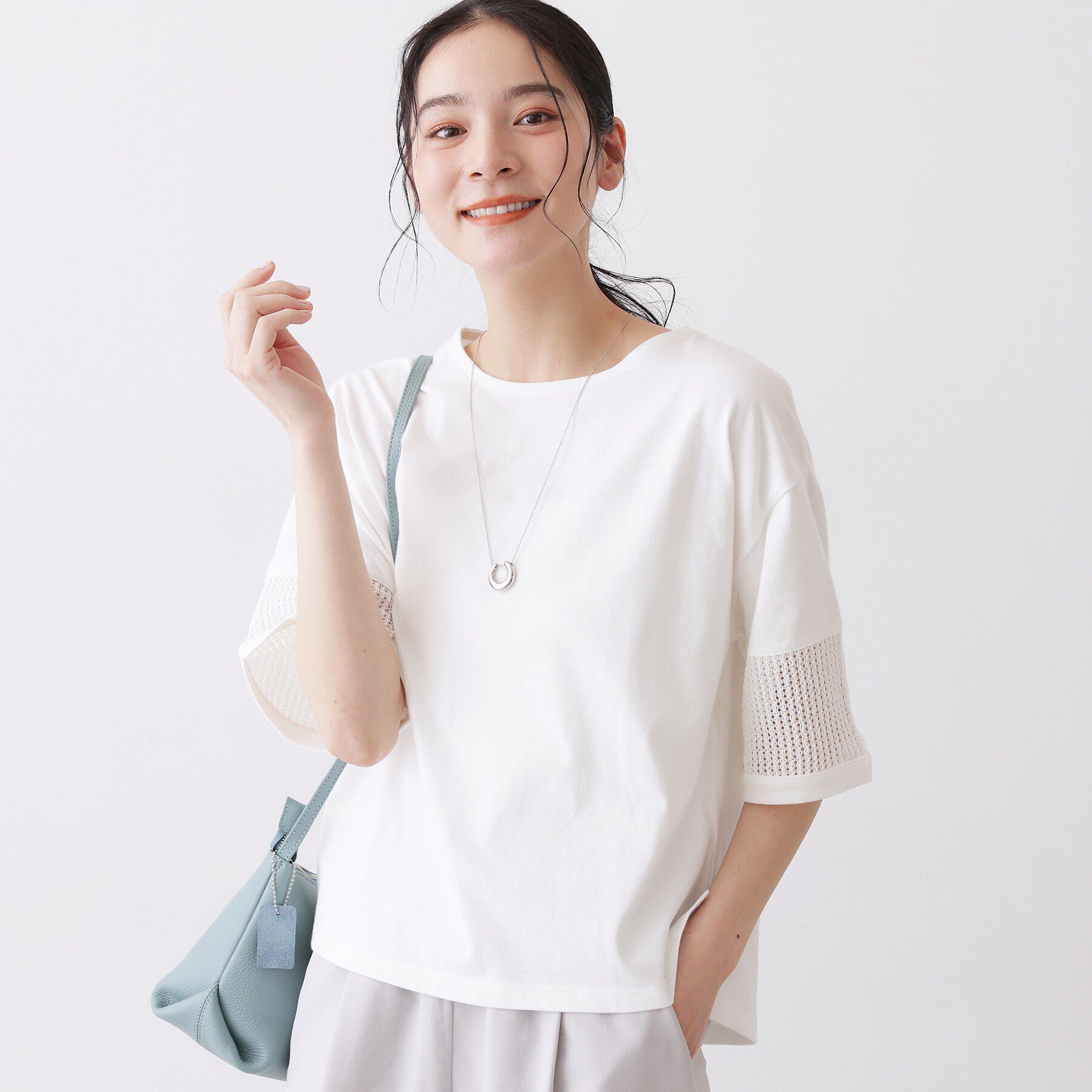 Dessin「【接触冷感】メッシュレーススリーブプルオーバー」|Tシャツ・カットソー|