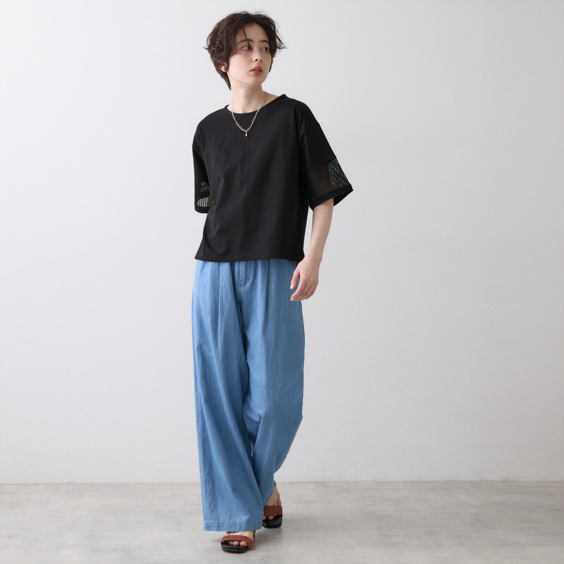 Dessin「【接触冷感】メッシュレーススリーブプルオーバー」|Tシャツ・カットソー|