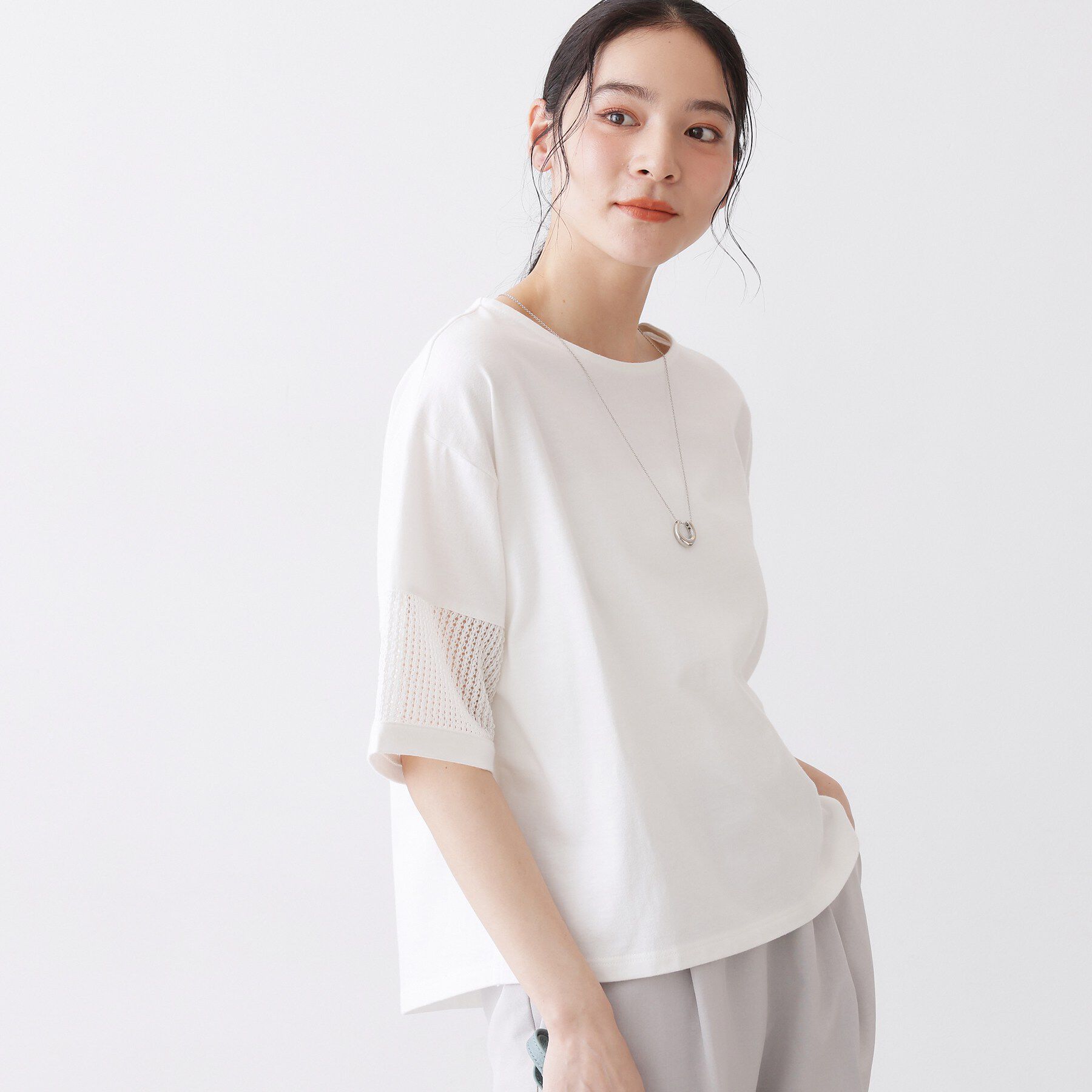 Dessin「【接触冷感】メッシュレーススリーブプルオーバー」|Tシャツ・カットソー|